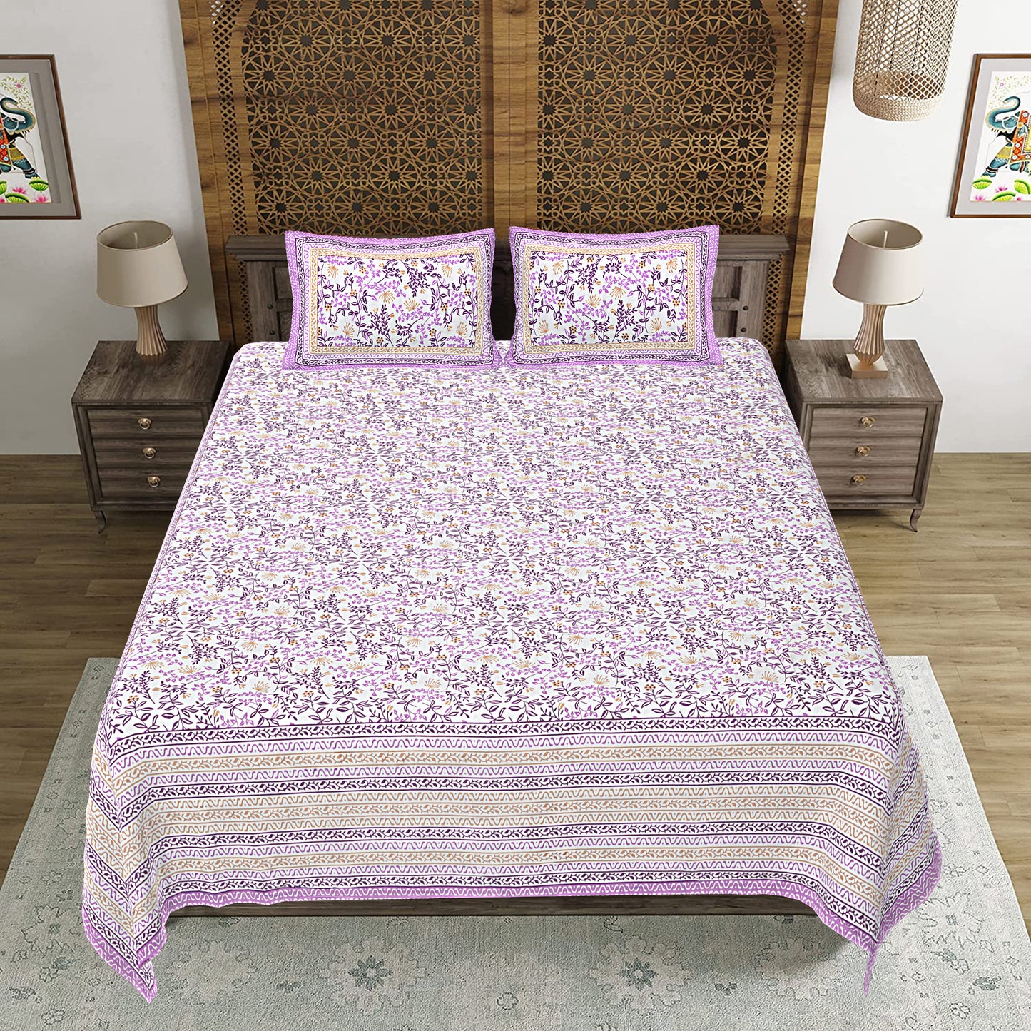 100% Cotton King Size Bedsheet with 2 Pillow Cover