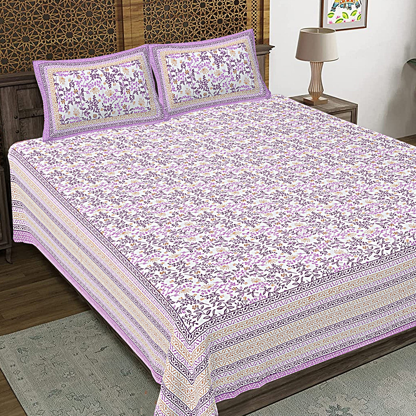 100% Cotton King Size Bedsheet with 2 Pillow Cover