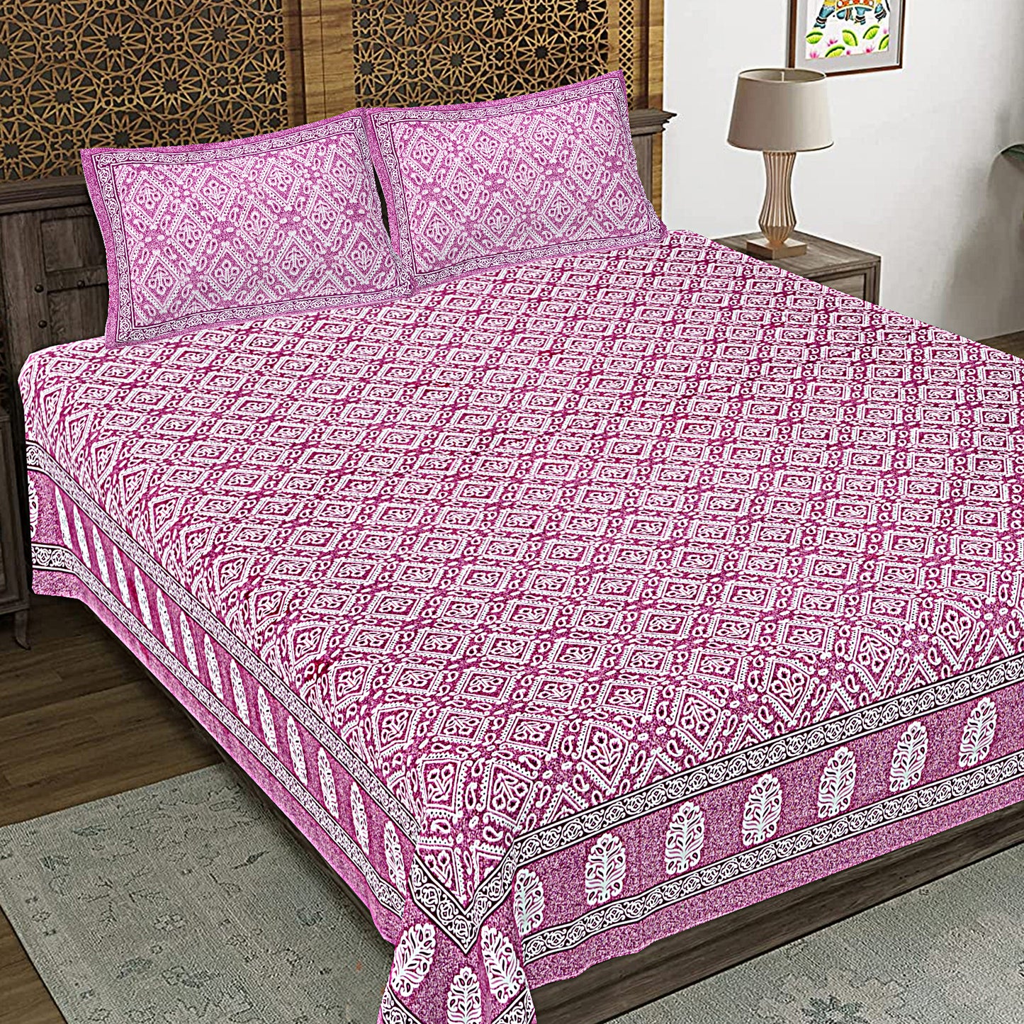 100% Cotton King Size Bedsheet with 2 Pillow Cover