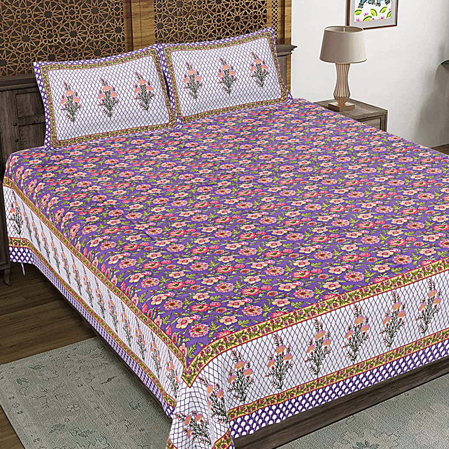 100% Cotton King Size Bedsheet with 2 Pillow Cover