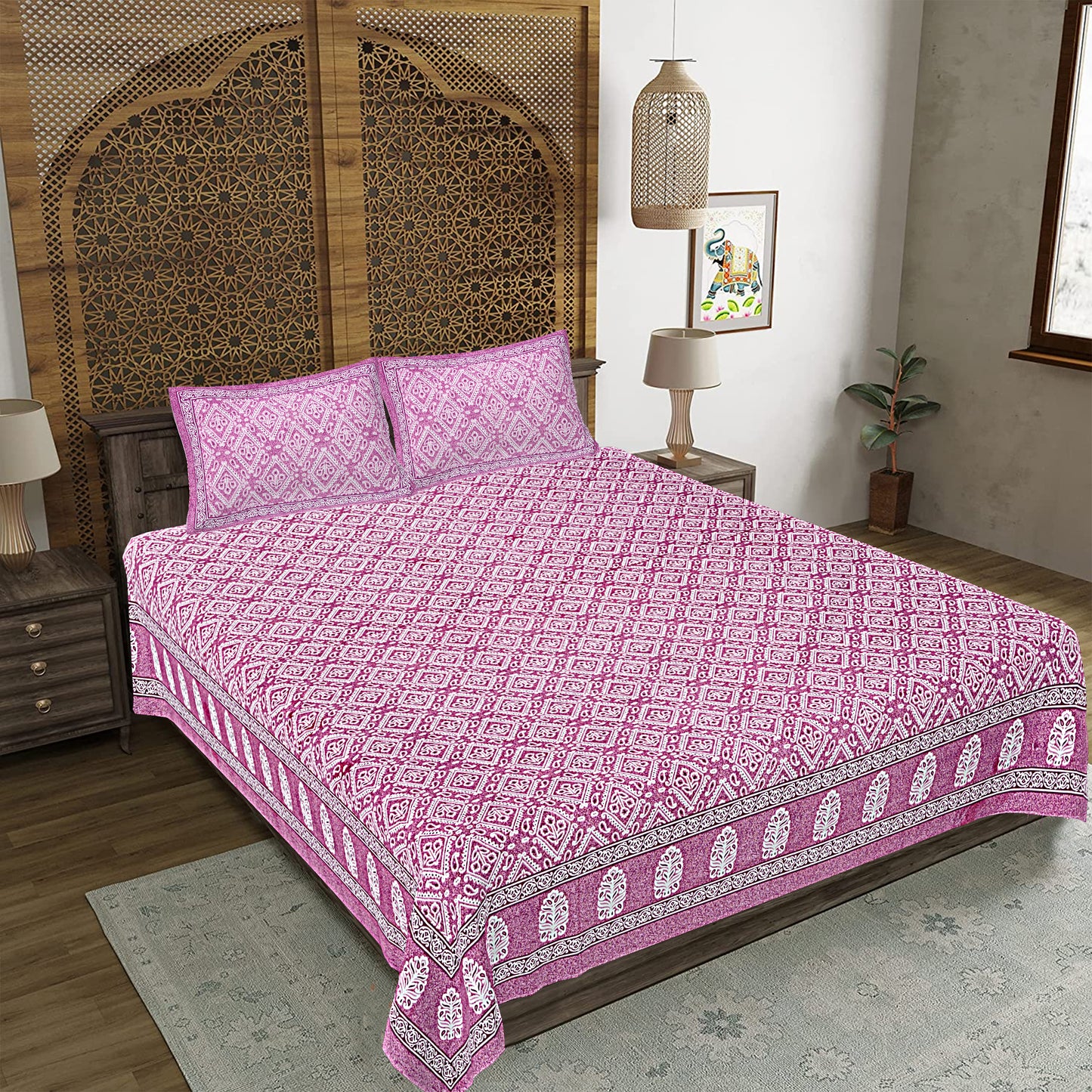100% Cotton King Size Bedsheet with 2 Pillow Cover