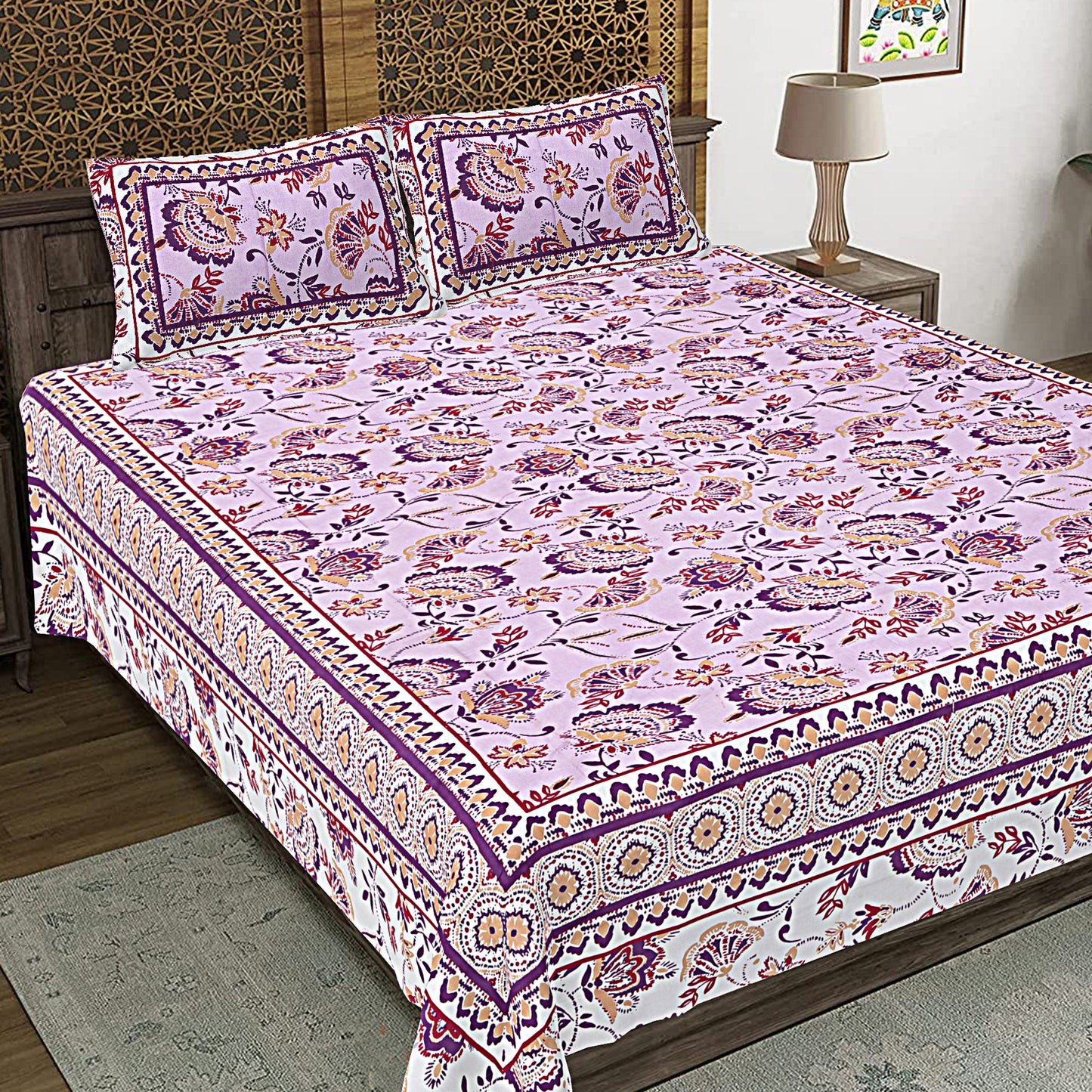 100% Cotton King Size Bedsheet with 2 Pillow Cover