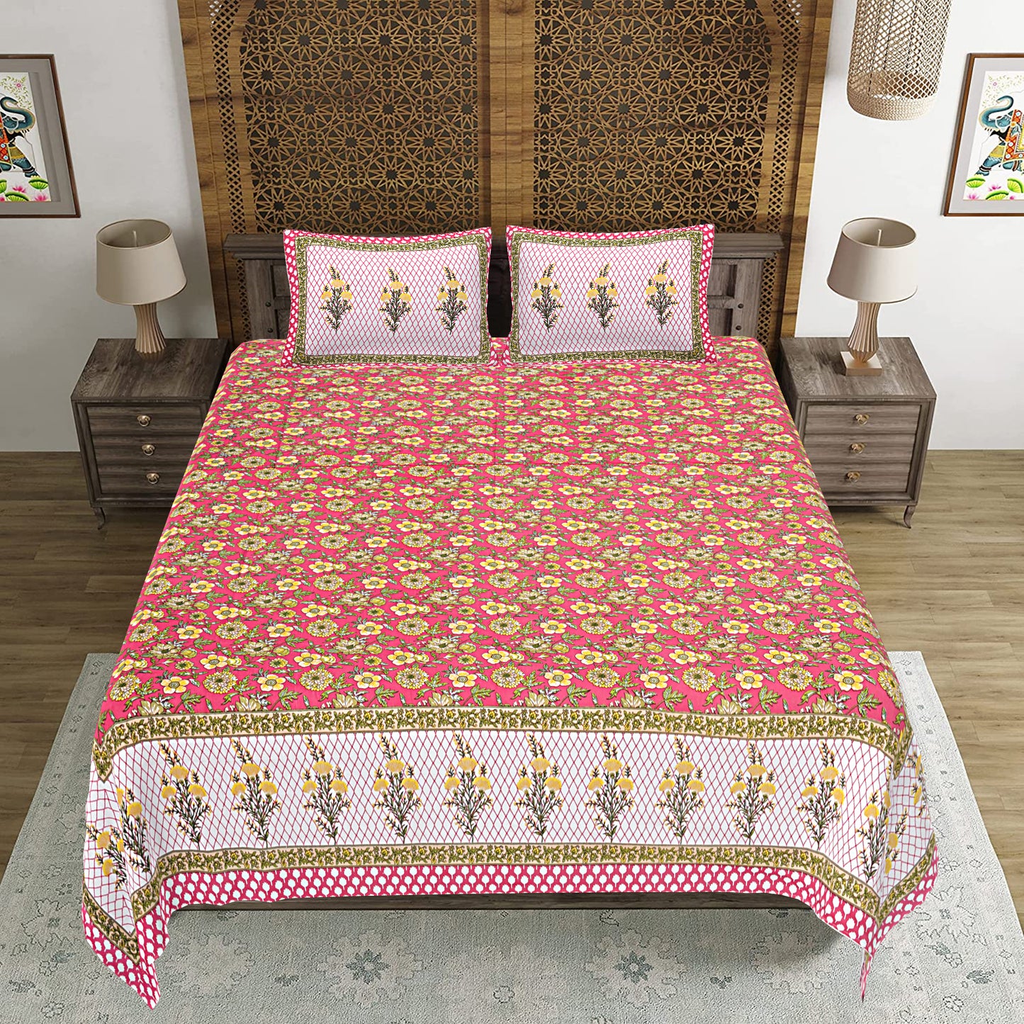 100% Cotton King Size Bedsheet with 2 Pillow Cover