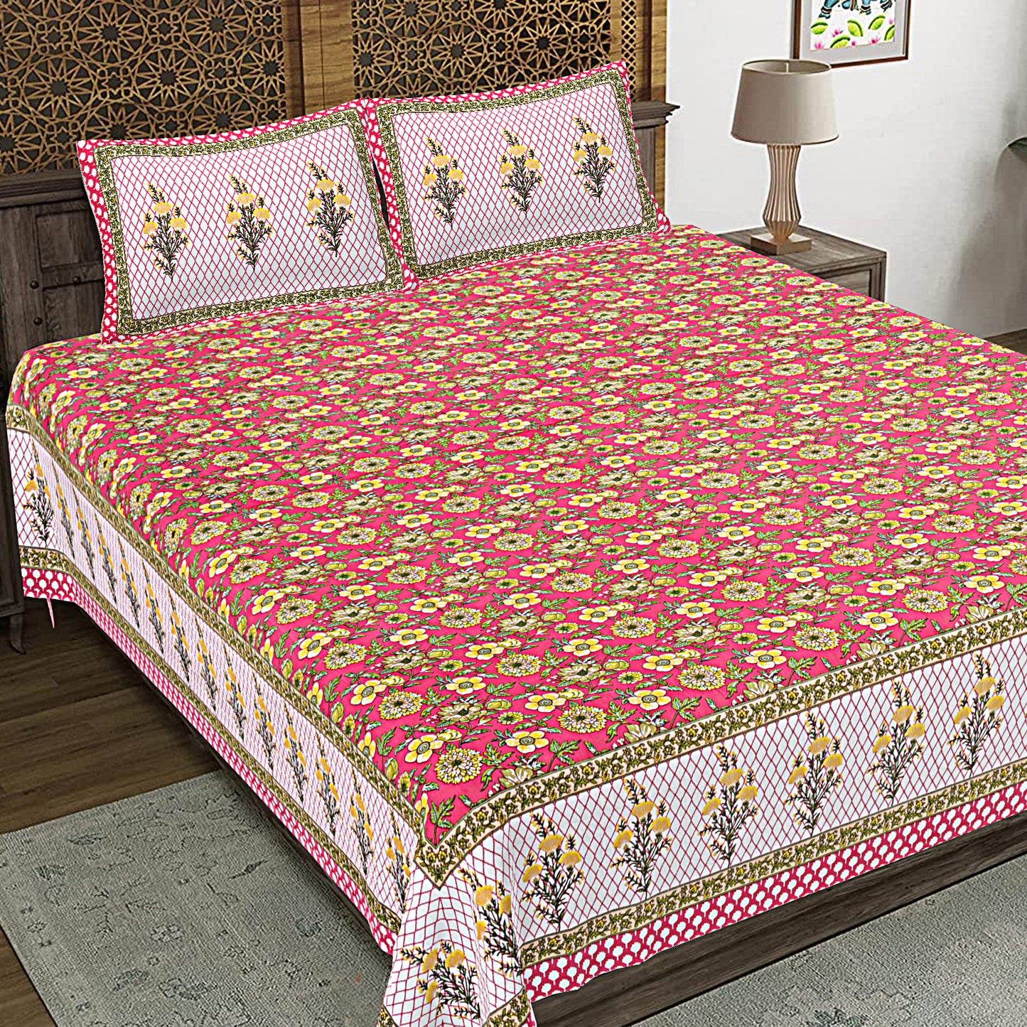 100% Cotton King Size Bedsheet with 2 Pillow Cover