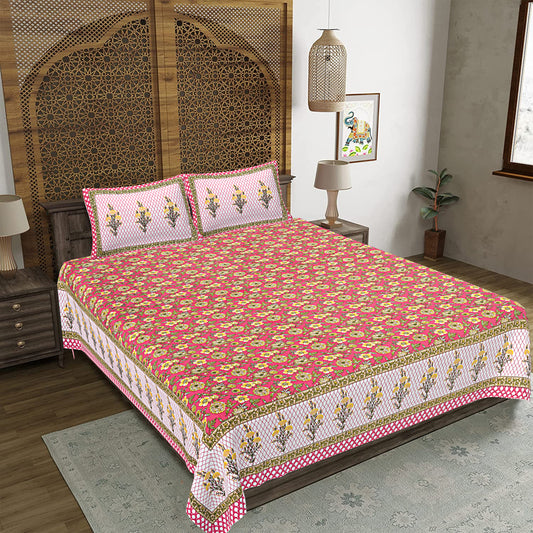 100% Cotton King Size Bedsheet with 2 Pillow Cover