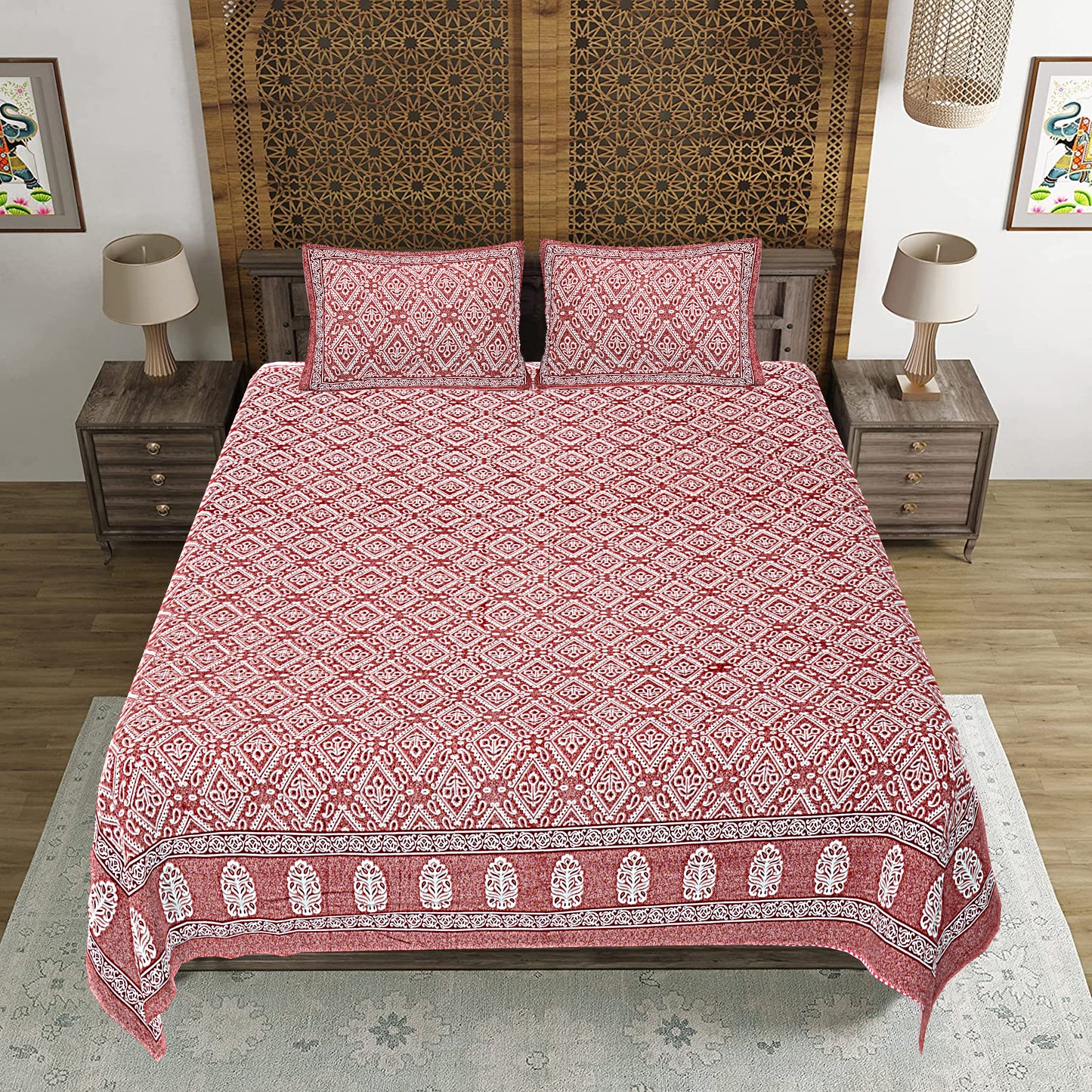100% Cotton King Size Bedsheet with 2 Pillow Cover