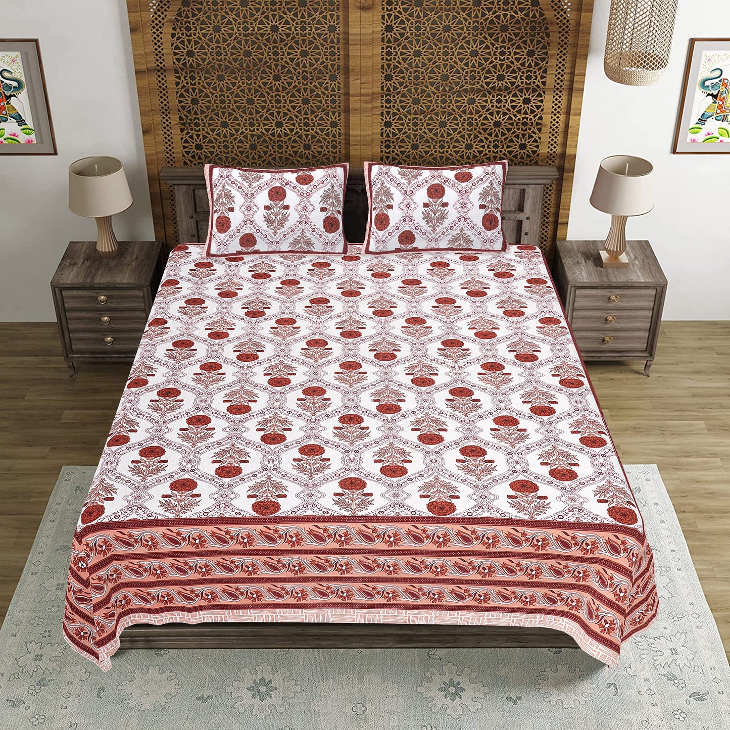 100% Cotton King Size Bedsheet with 2 Pillow Cover