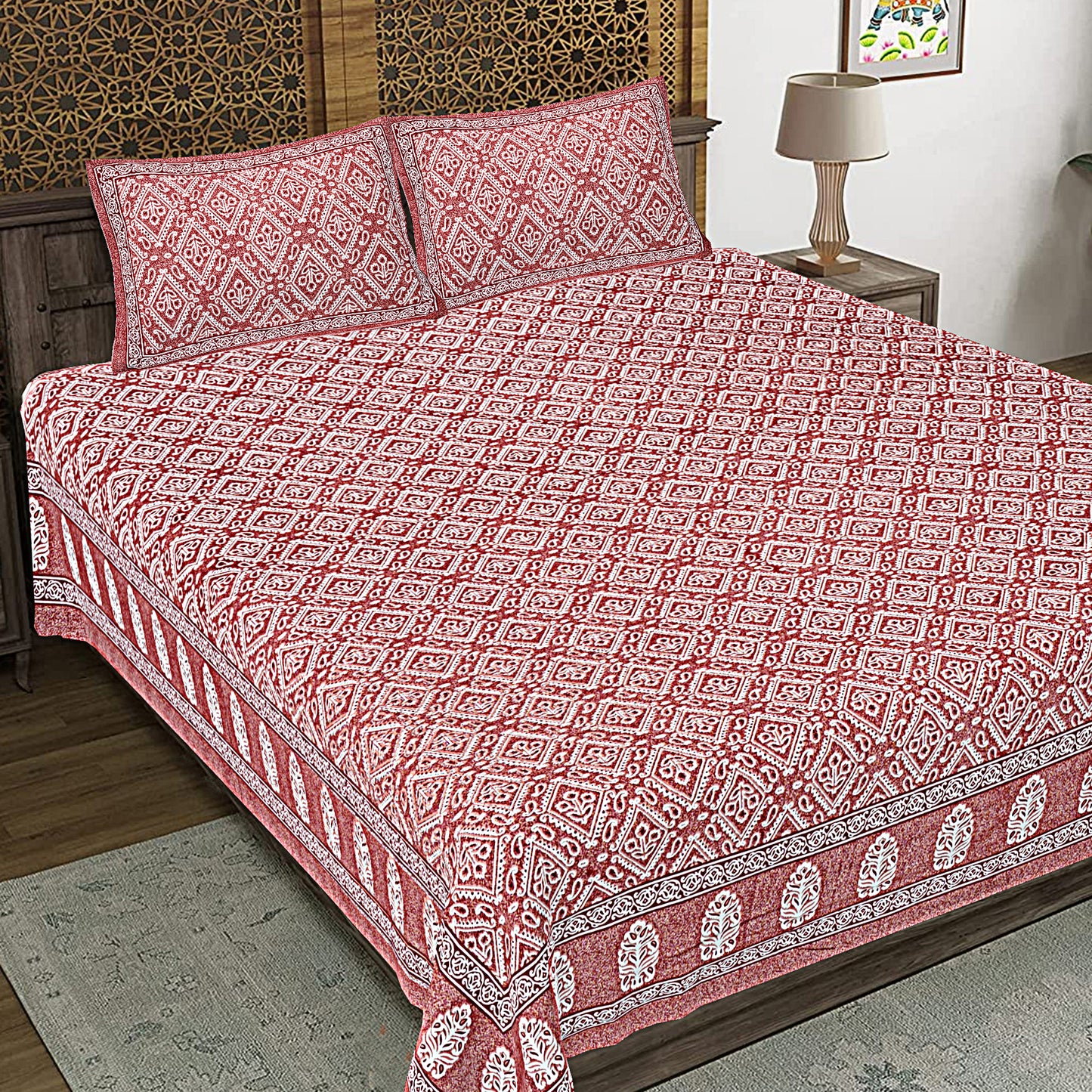 100% Cotton King Size Bedsheet with 2 Pillow Cover