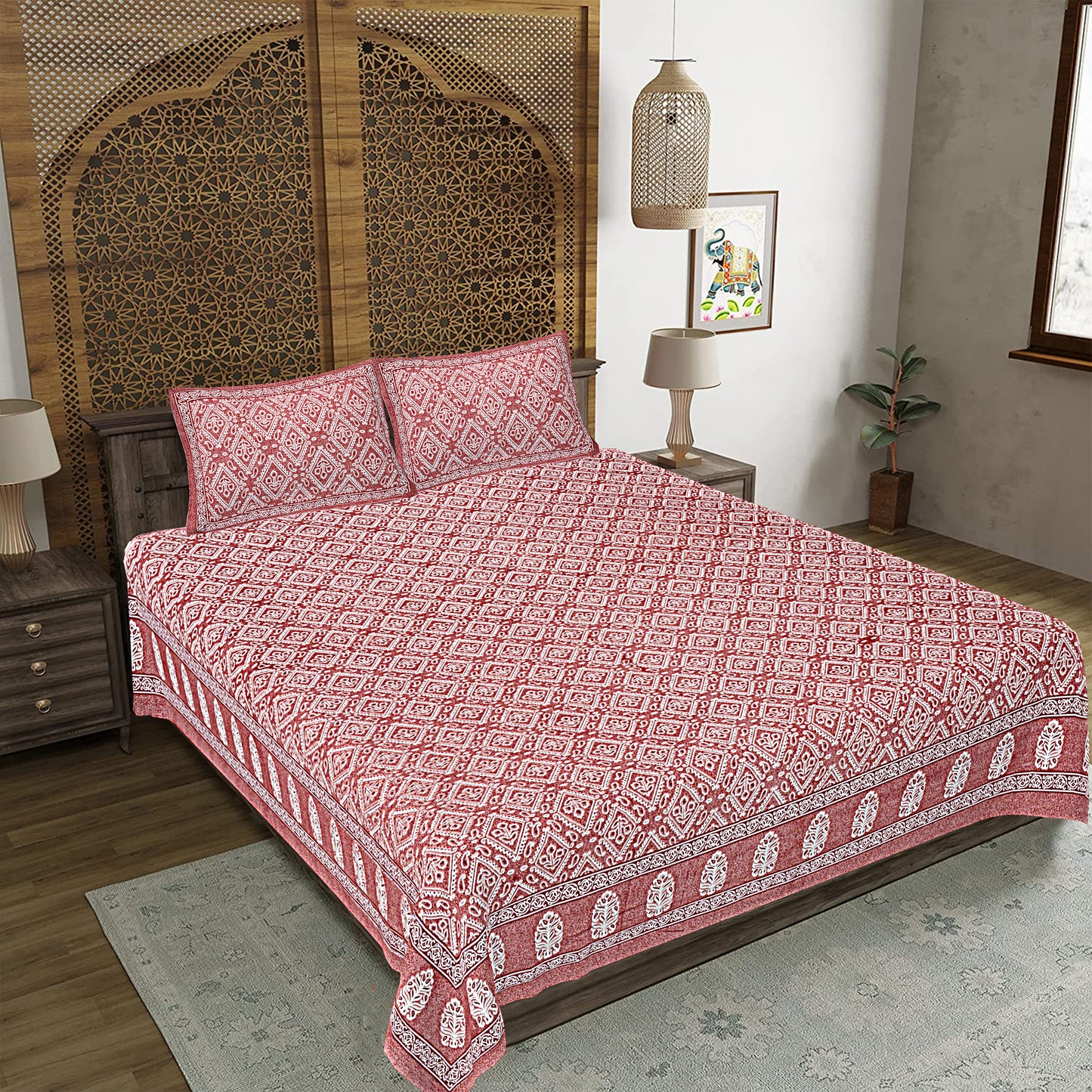 100% Cotton King Size Bedsheet with 2 Pillow Cover