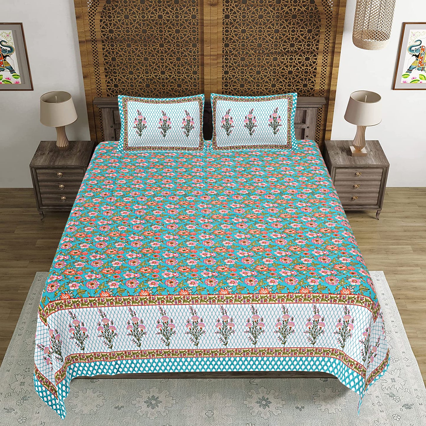 100% Cotton King Size Bedsheet with 2 Pillow Cover