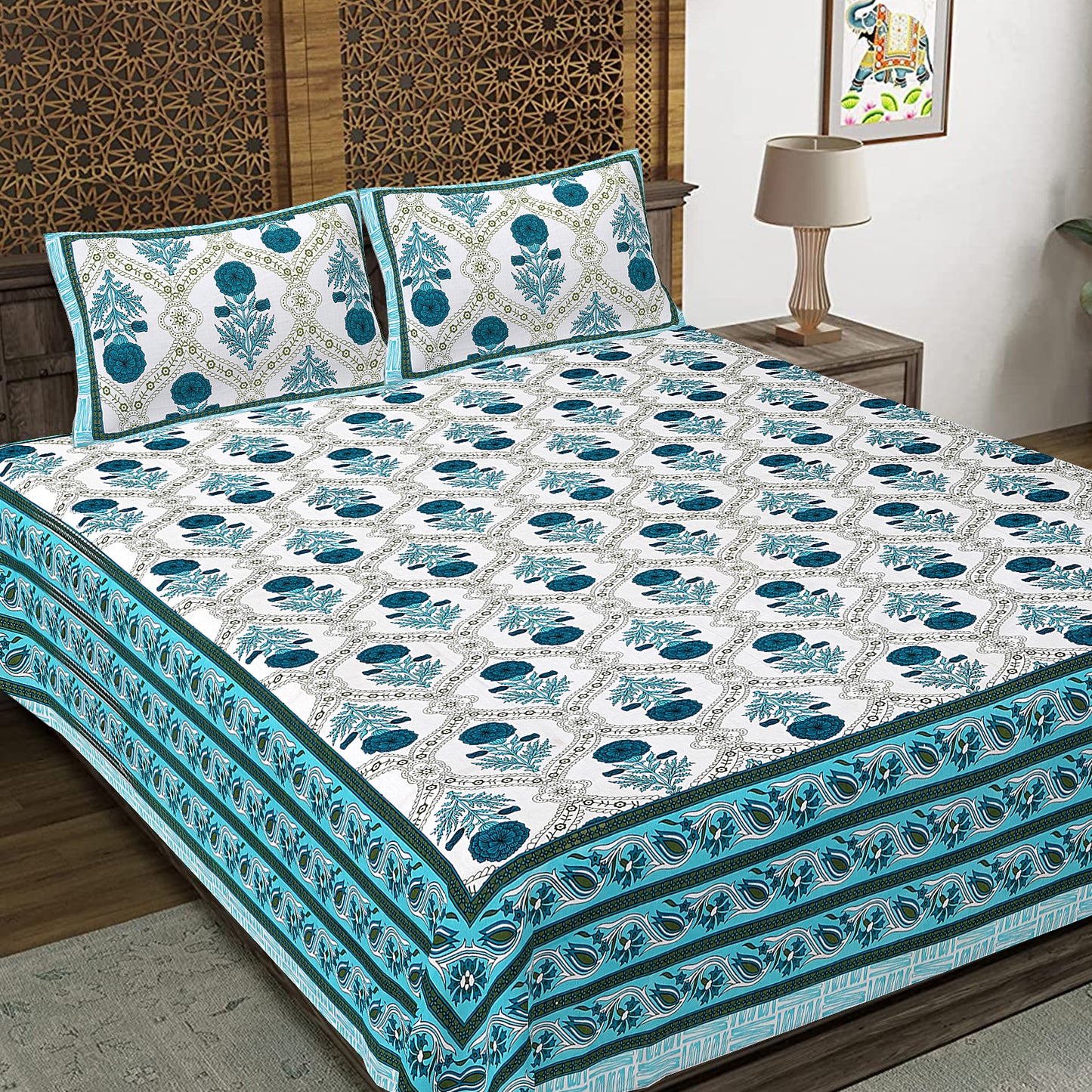 100% Cotton King Size Bedsheet with 2 Pillow Cover