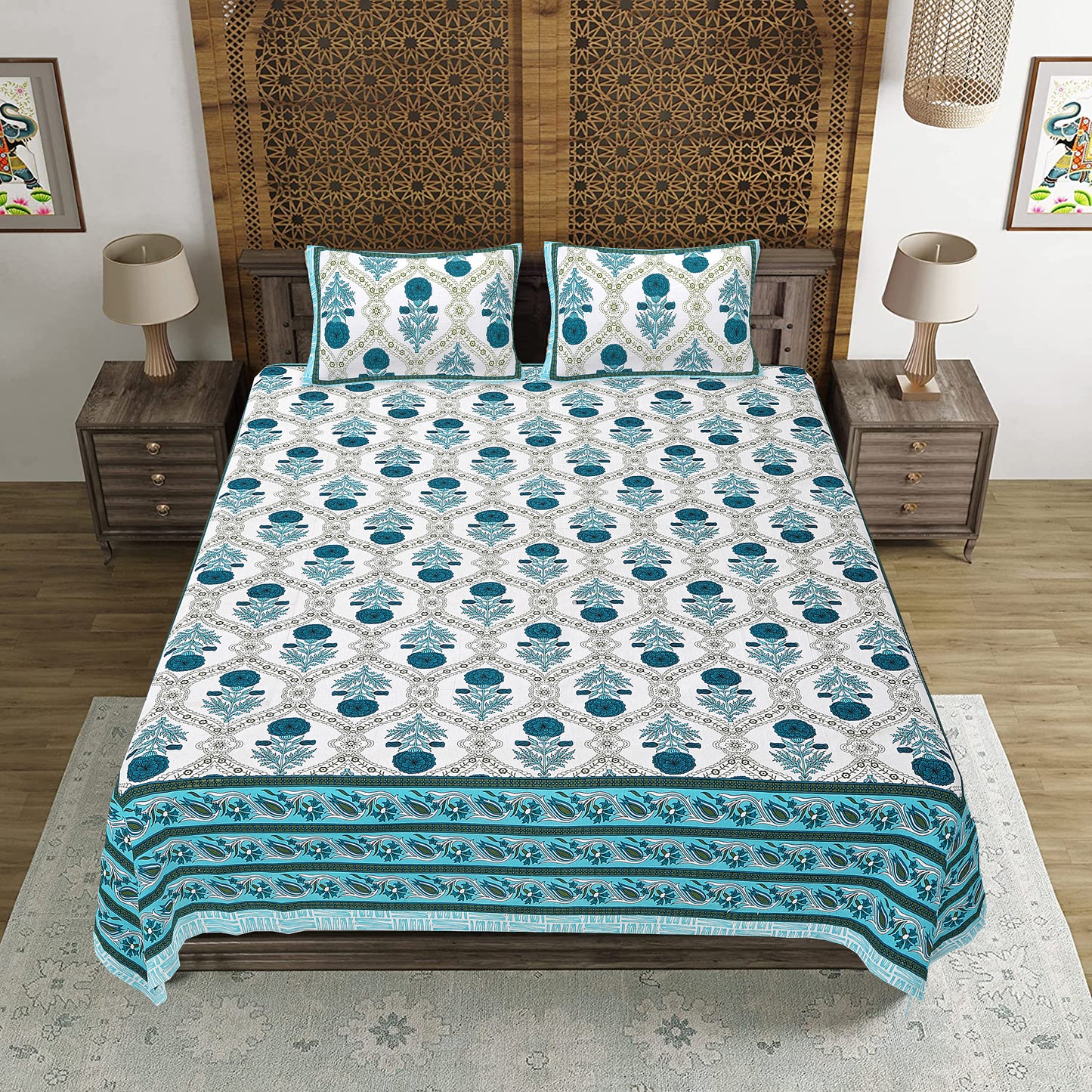 100% Cotton King Size Bedsheet with 2 Pillow Cover