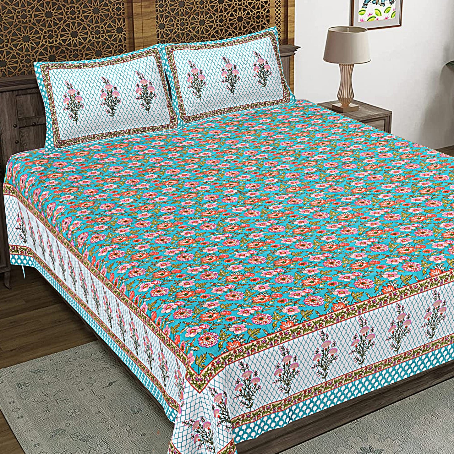 100% Cotton King Size Bedsheet with 2 Pillow Cover