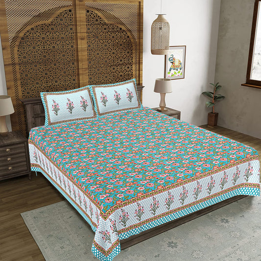 100% Cotton King Size Bedsheet with 2 Pillow Cover
