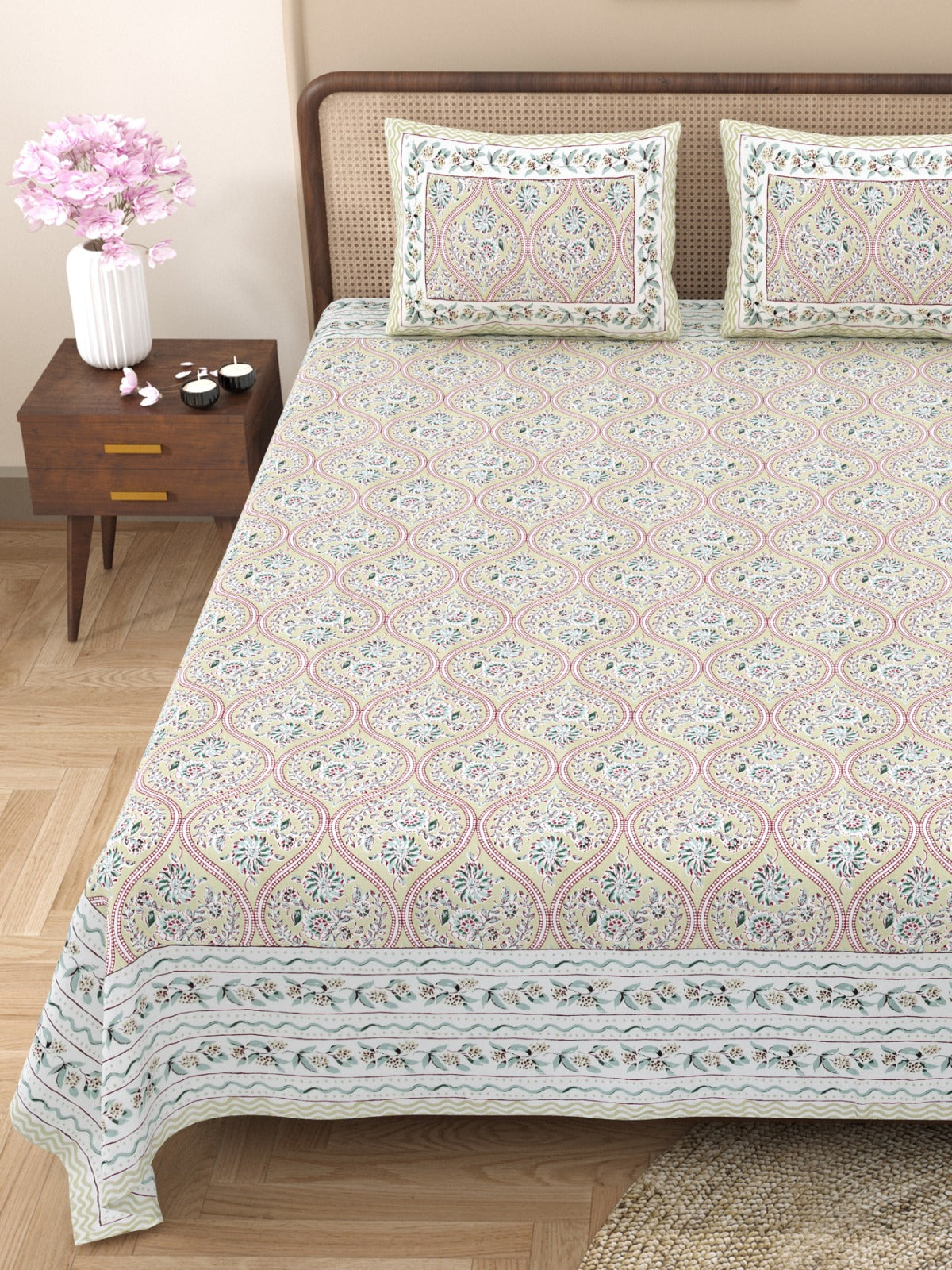 100% Cotton King Size Bedsheet with 2 Pillow Cover Set