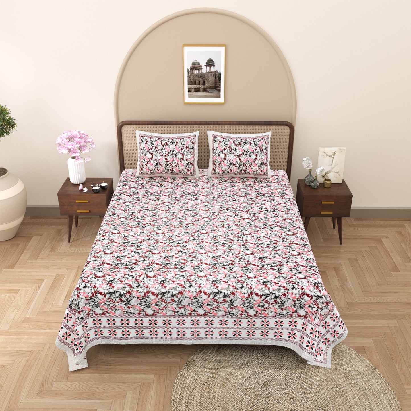 100% Cotton King Size Bedsheet with 2 Pillow Cover Set