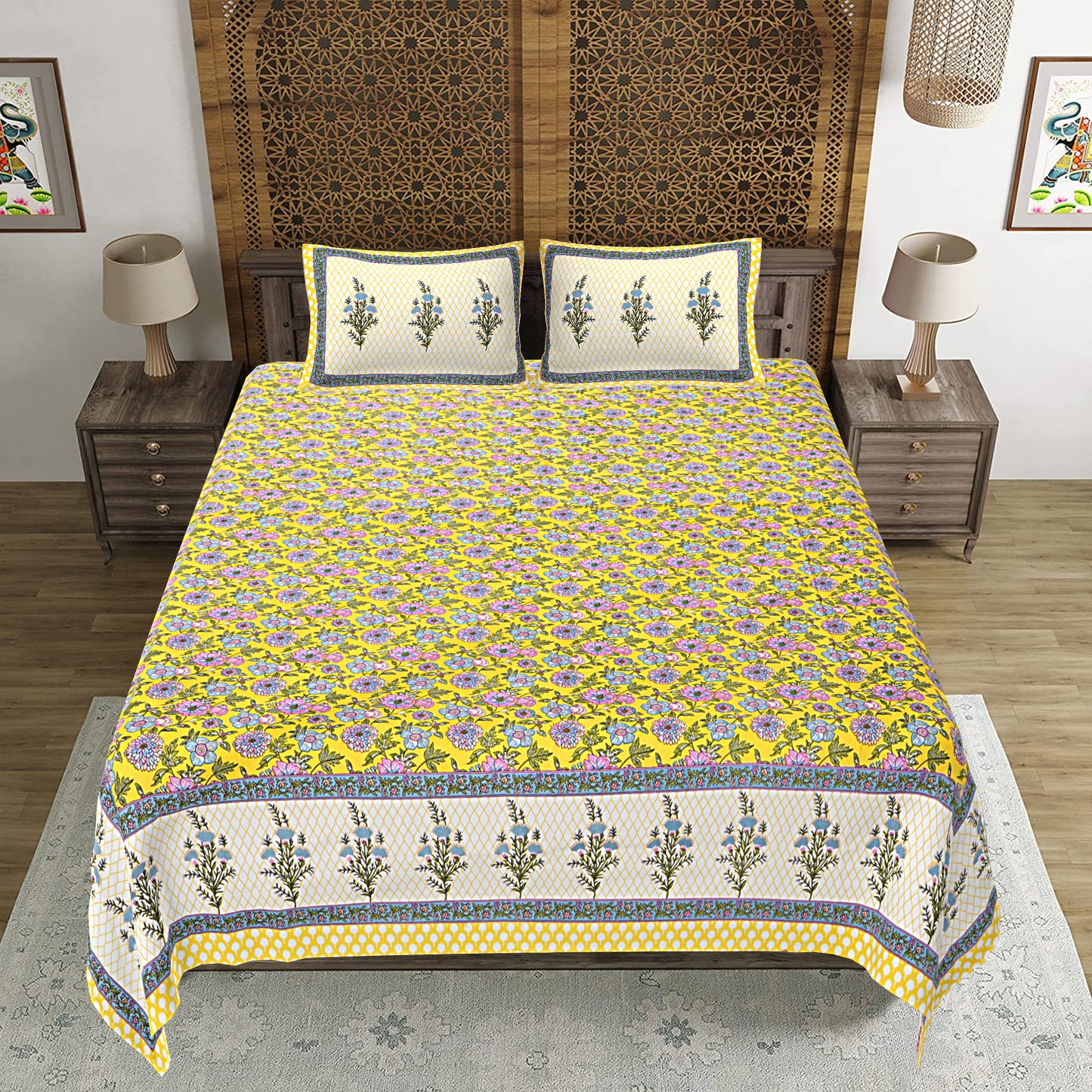 100% Cotton King Size Bedsheet with 2 Pillow Cover