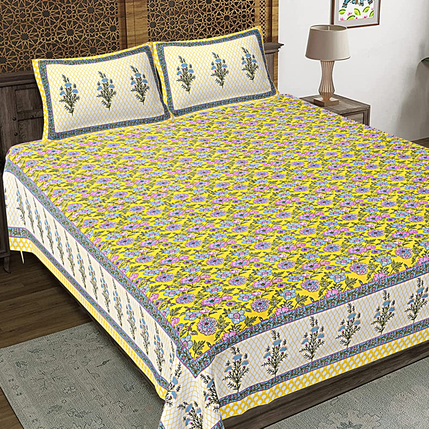 100% Cotton King Size Bedsheet with 2 Pillow Cover