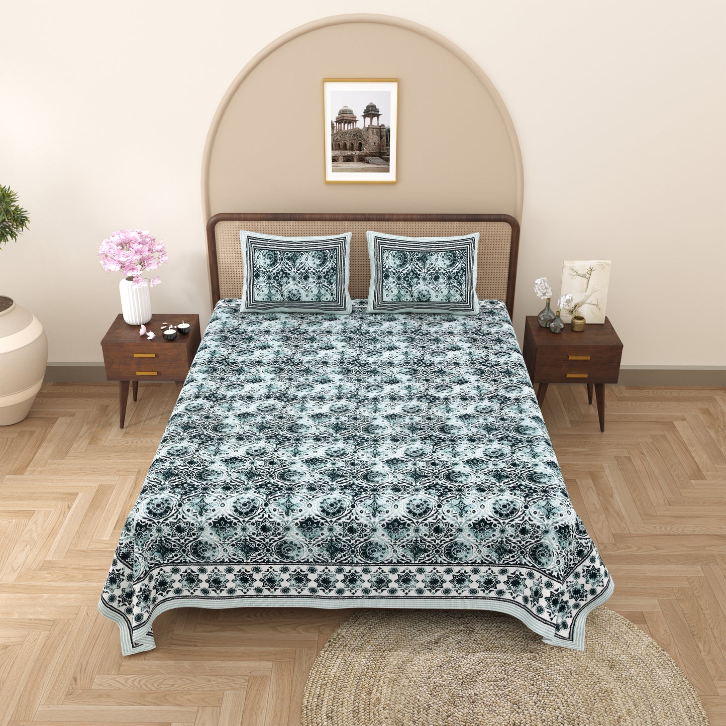 100% Cotton King Size Bedsheet with 2 Pillow Cover