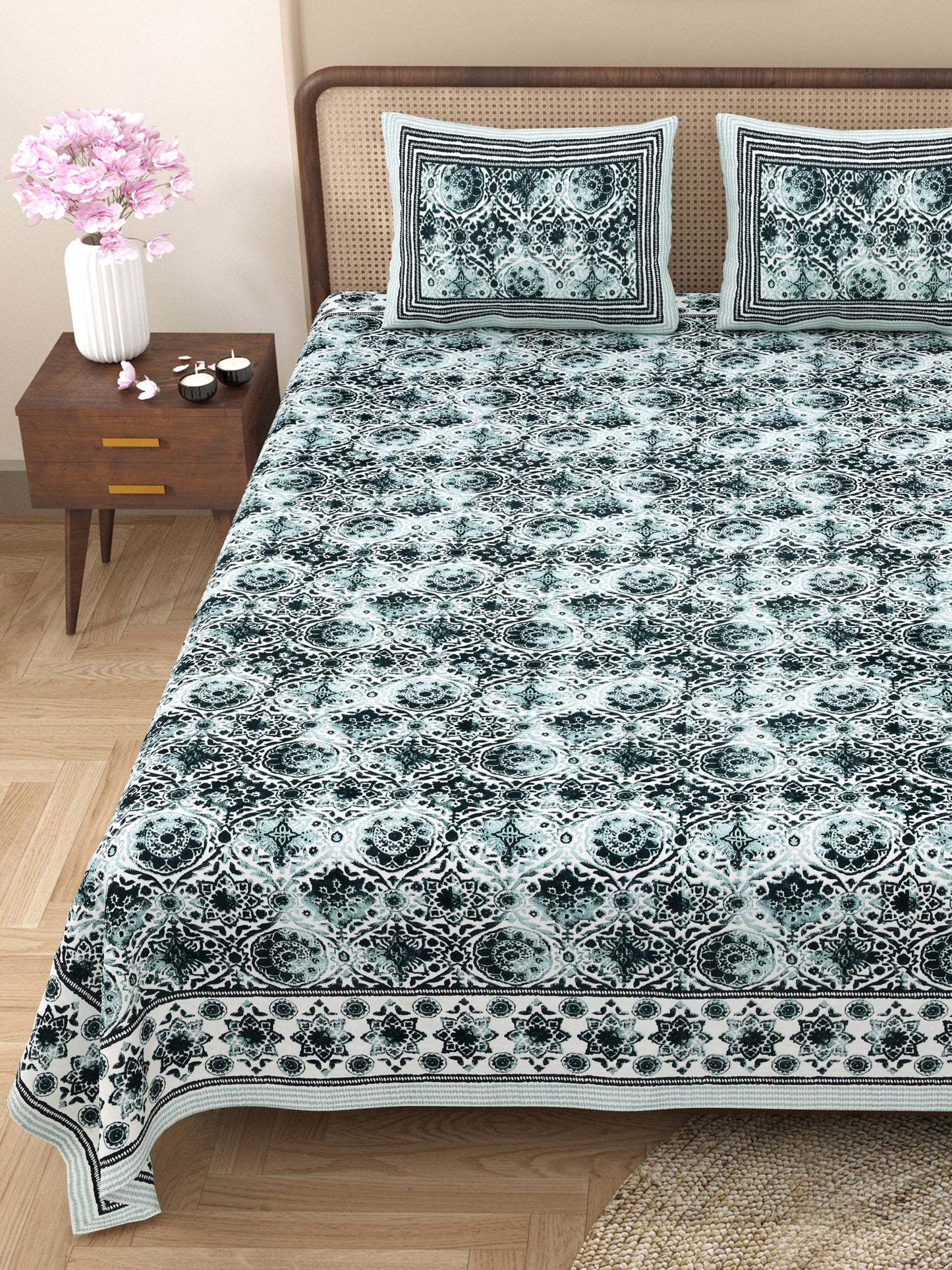 100% Cotton King Size Bedsheet with 2 Pillow Cover
