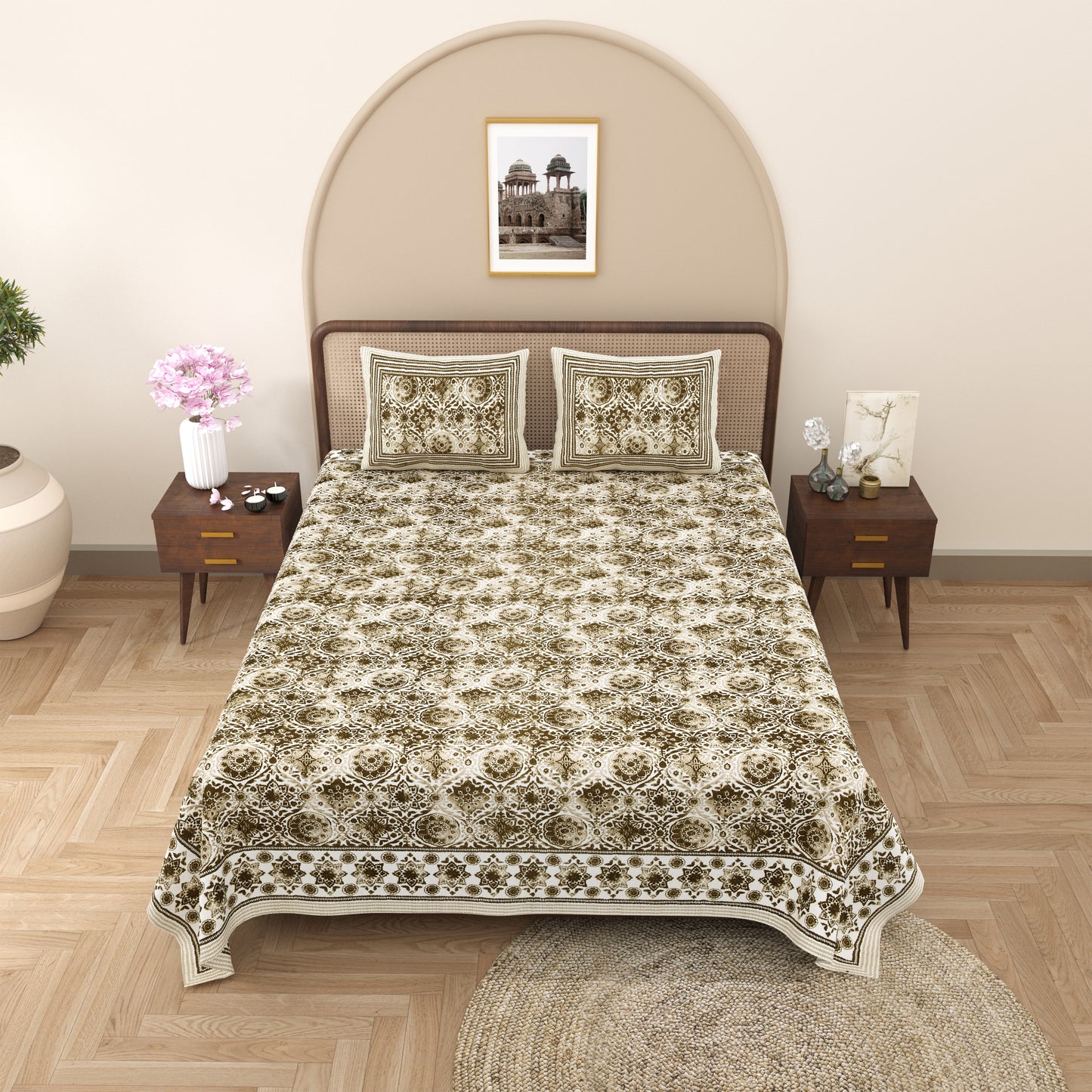 100% Cotton King Size Bedsheet with 2 Pillow Cover
