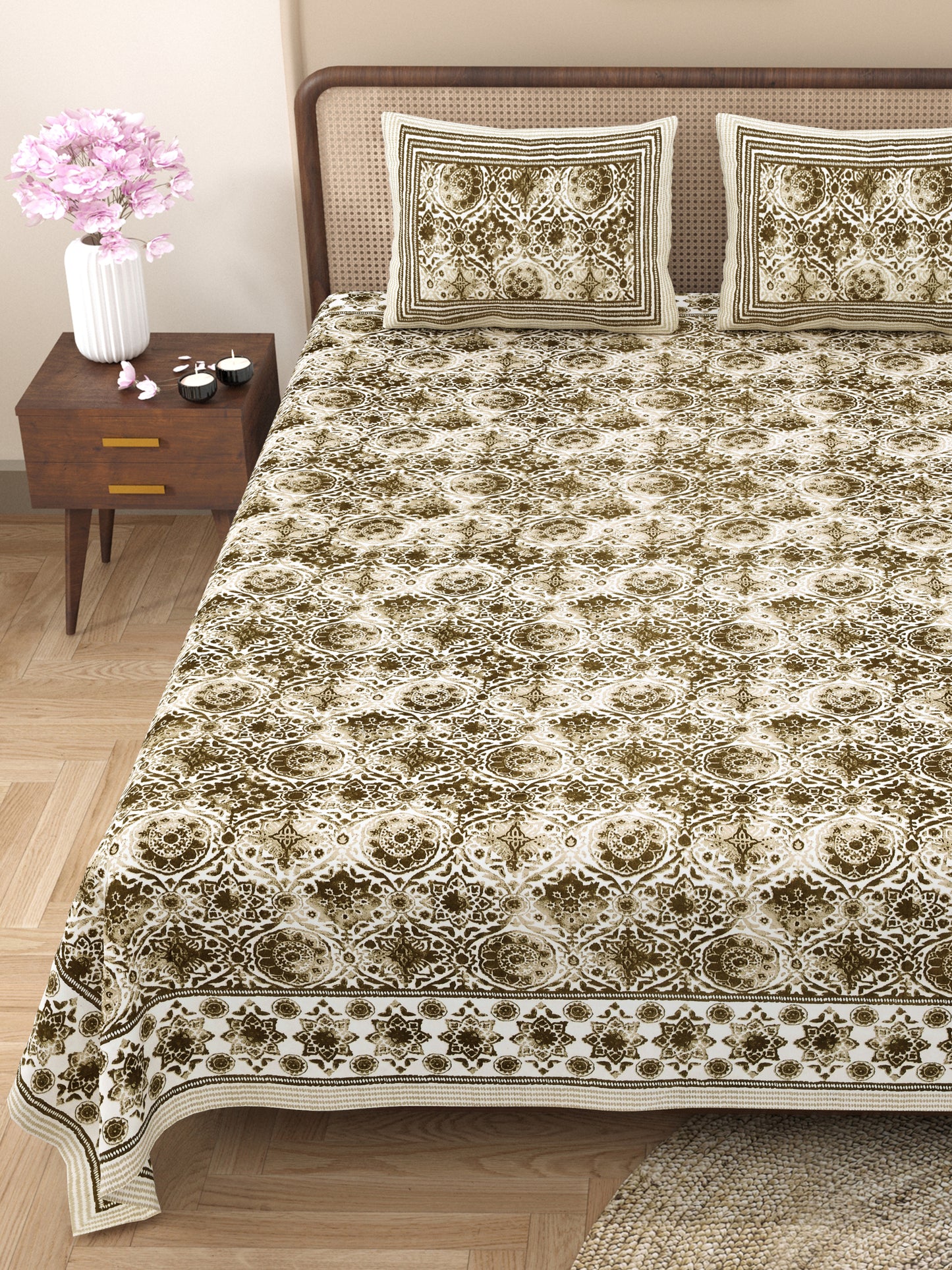 100% Cotton King Size Bedsheet with 2 Pillow Cover