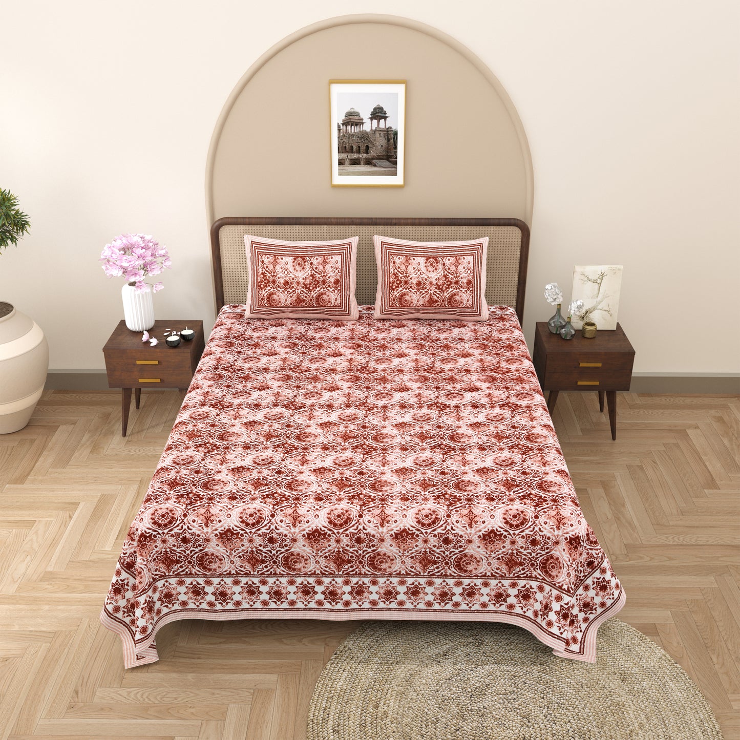 100% Cotton King Size Bedsheet with 2 Pillow Cover