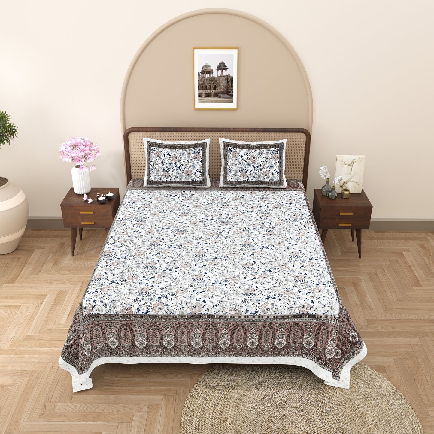 100% Cotton King Size Bedsheet with 2 Pillow Cover Set