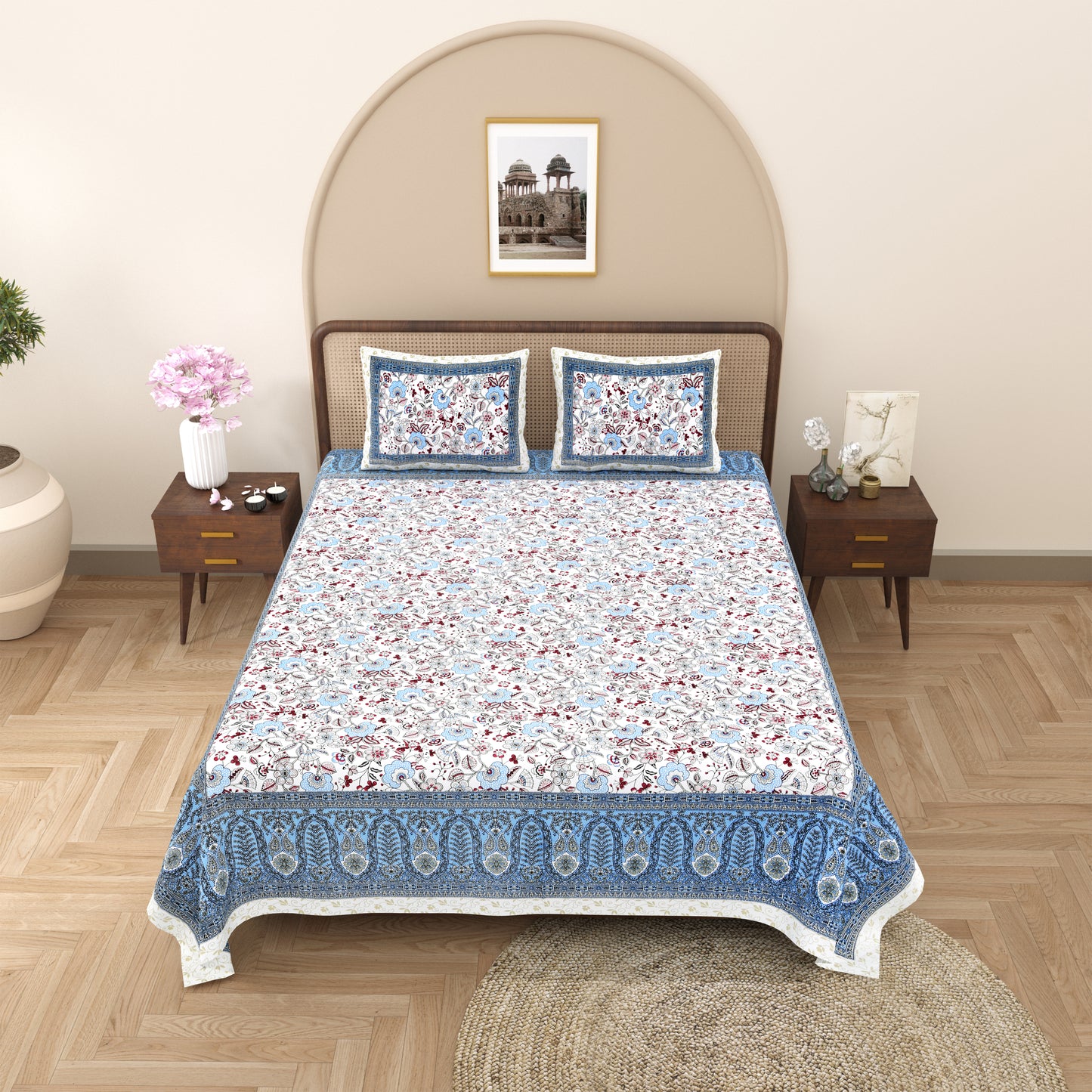 100% Cotton King Size Bedsheet with 2 Pillow Cover Set