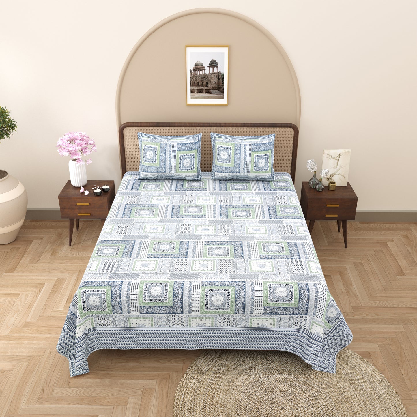 100% Cotton King Size Bedsheet with 2 Pillow Cover