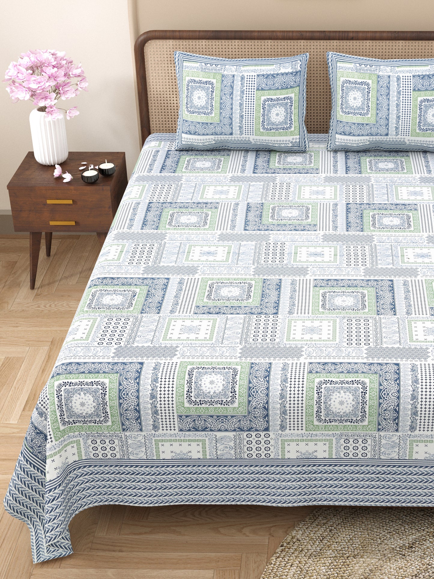 100% Cotton King Size Bedsheet with 2 Pillow Cover