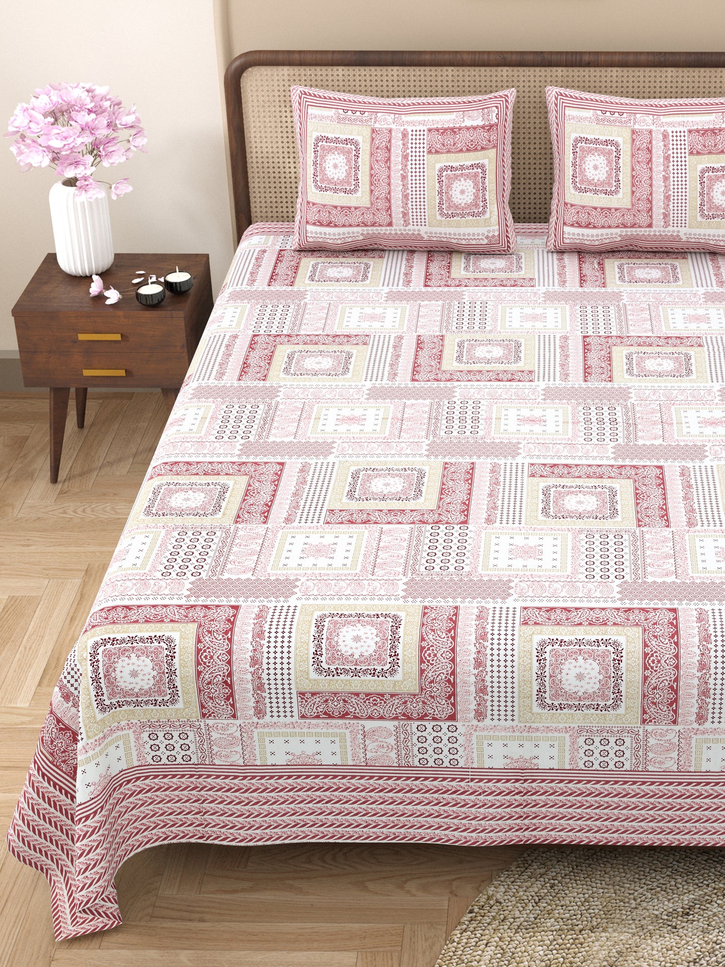 100% Cotton King Size Bedsheet with 2 Pillow Cover