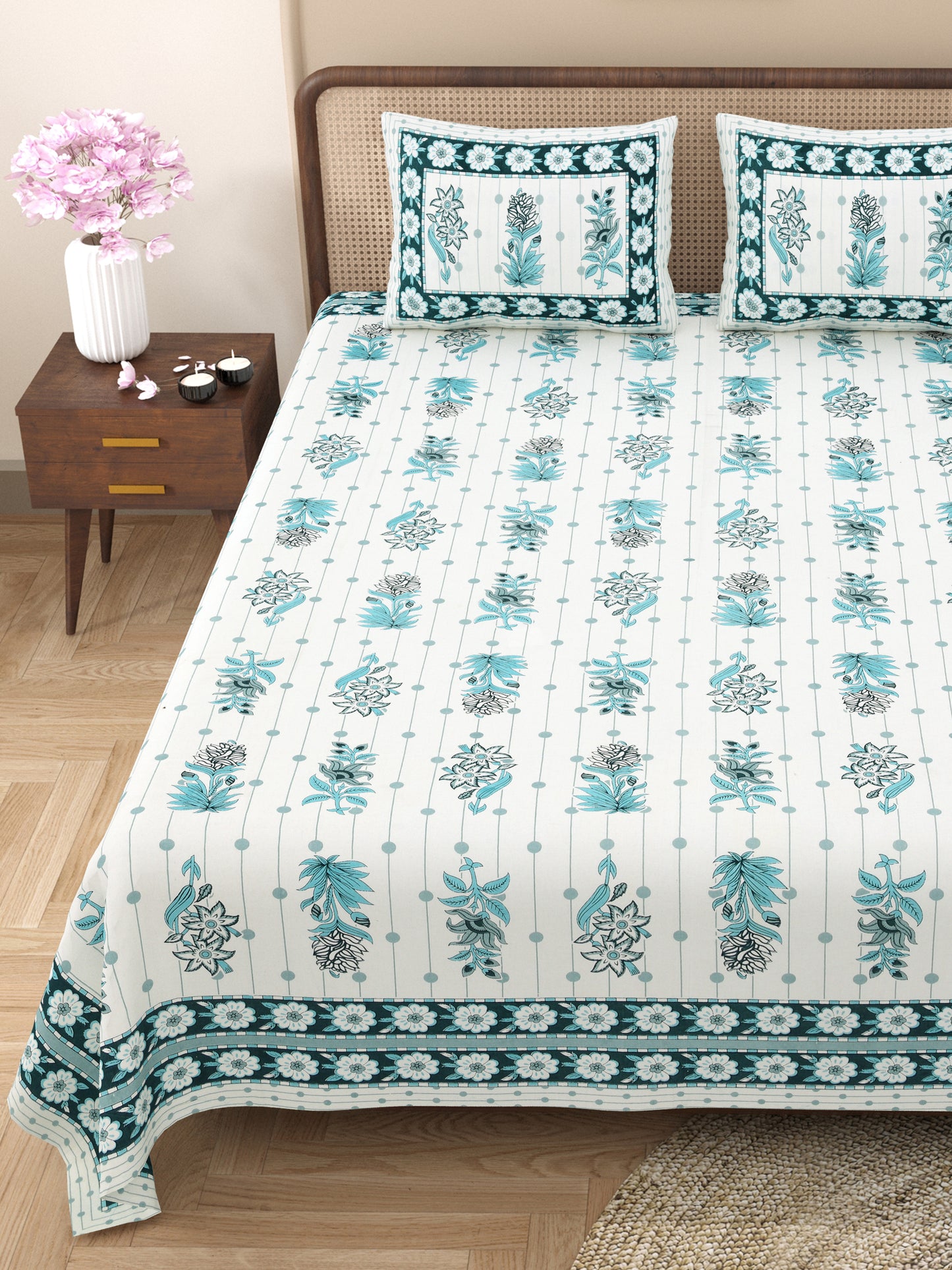 100% Cotton King Size Bedsheet with 2 Pillow Cover Set