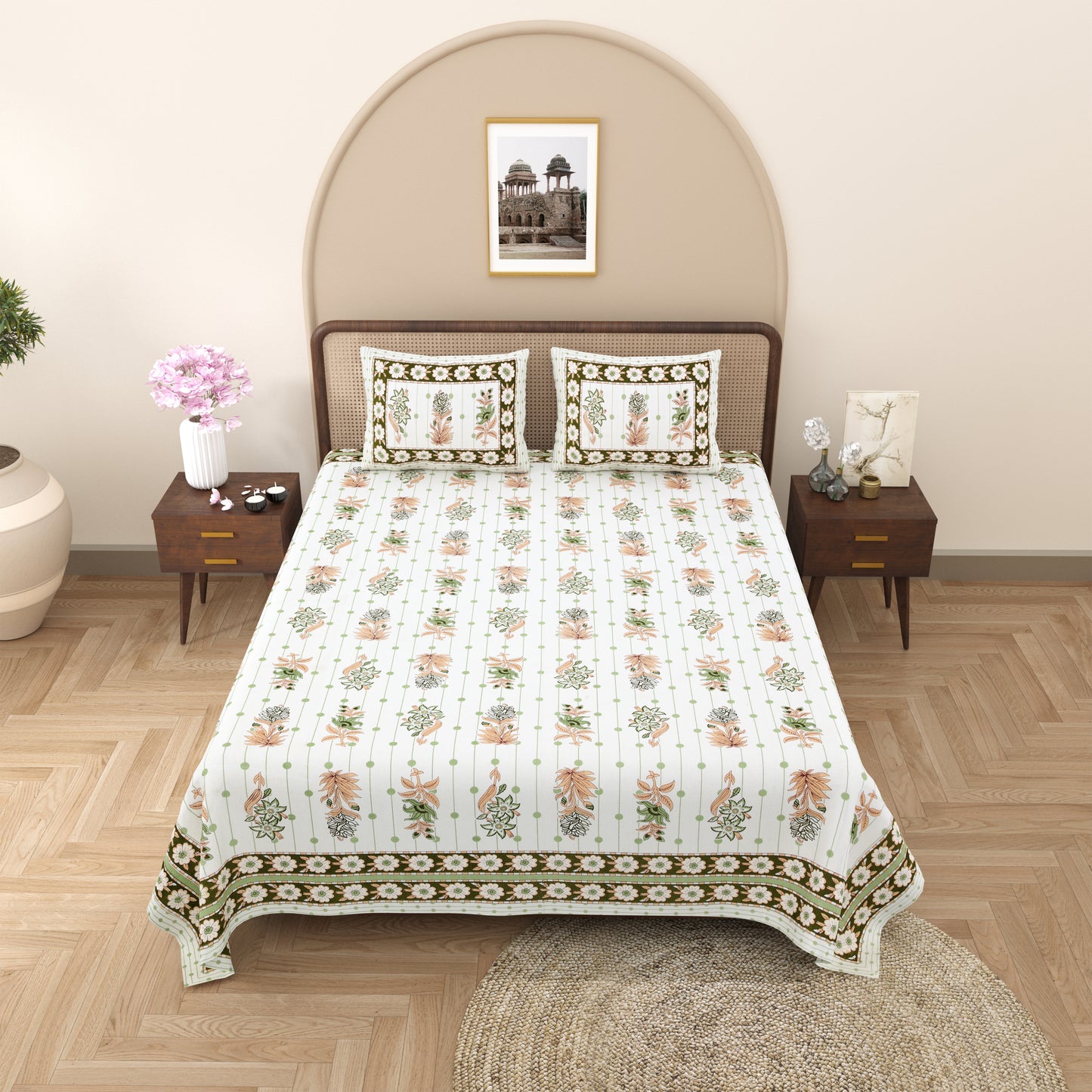 100% Cotton King Size Bedsheet with 2 Pillow Cover Set