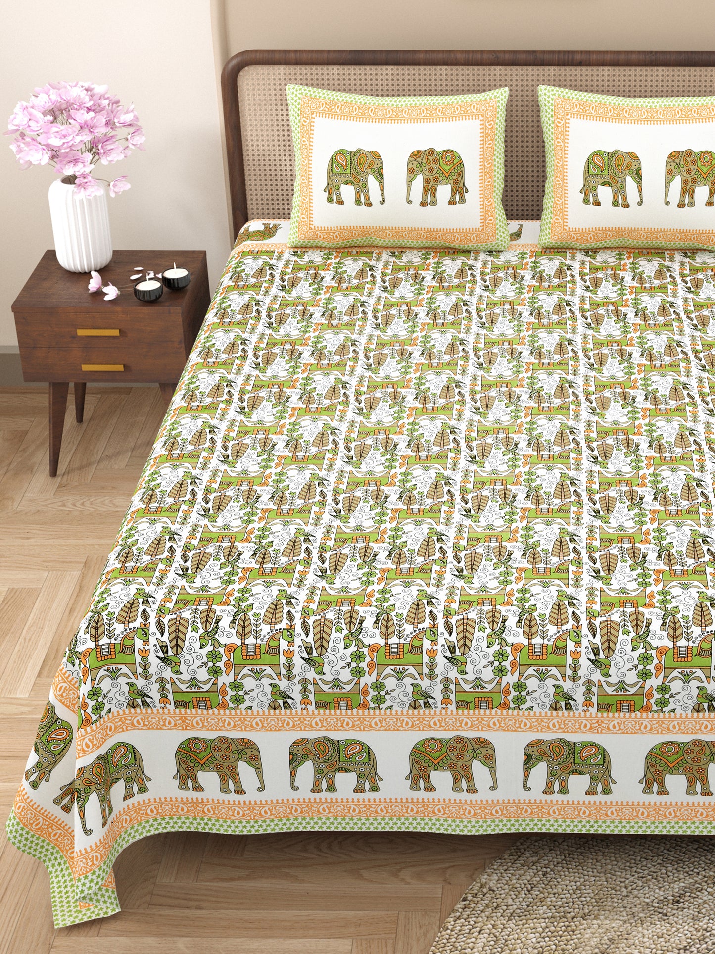 100% Cotton King Size Bedsheet with 2 Pillow Cover
