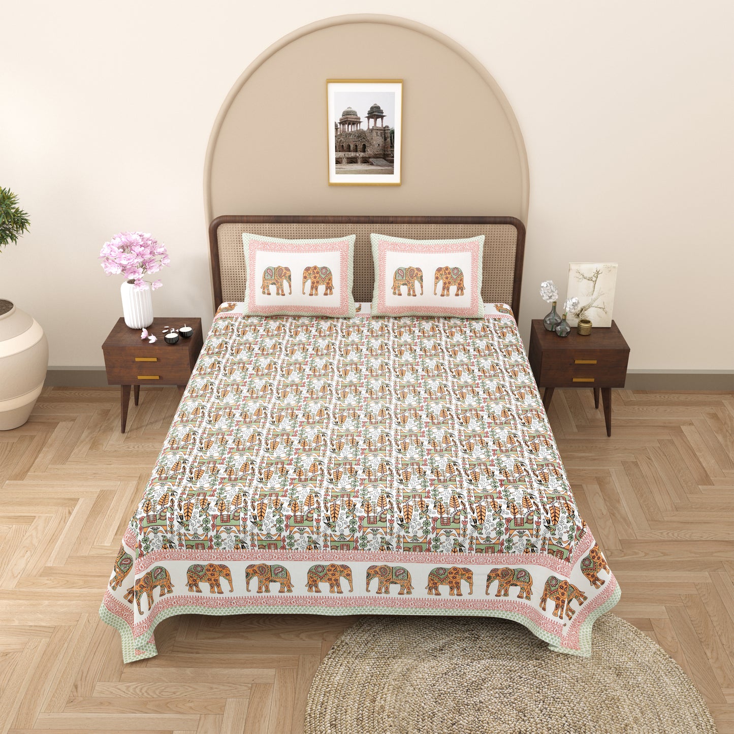 100% Cotton King Size Bedsheet with 2 Pillow Cover