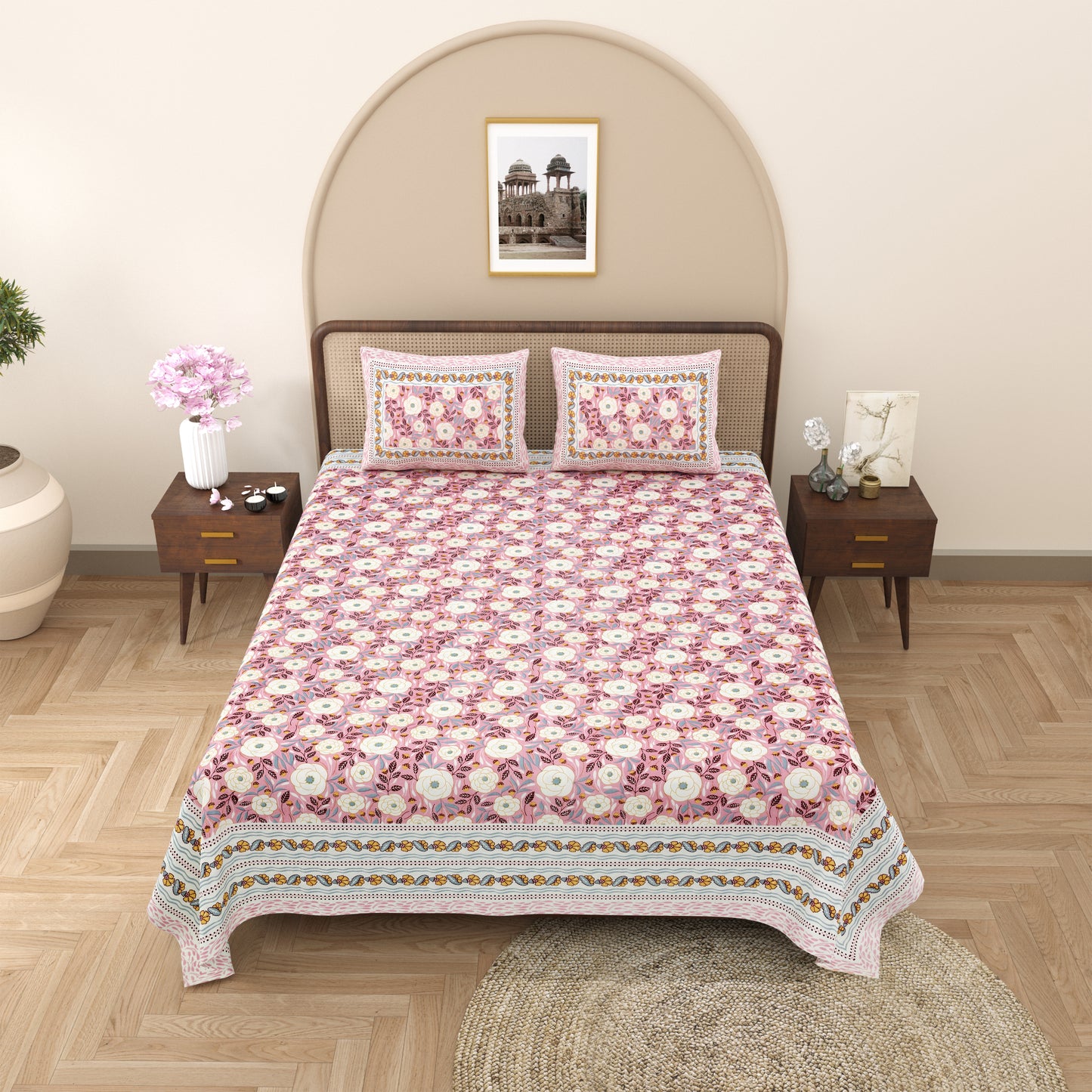 100% Cotton King Size Bedsheet with 2 Pillow Cover