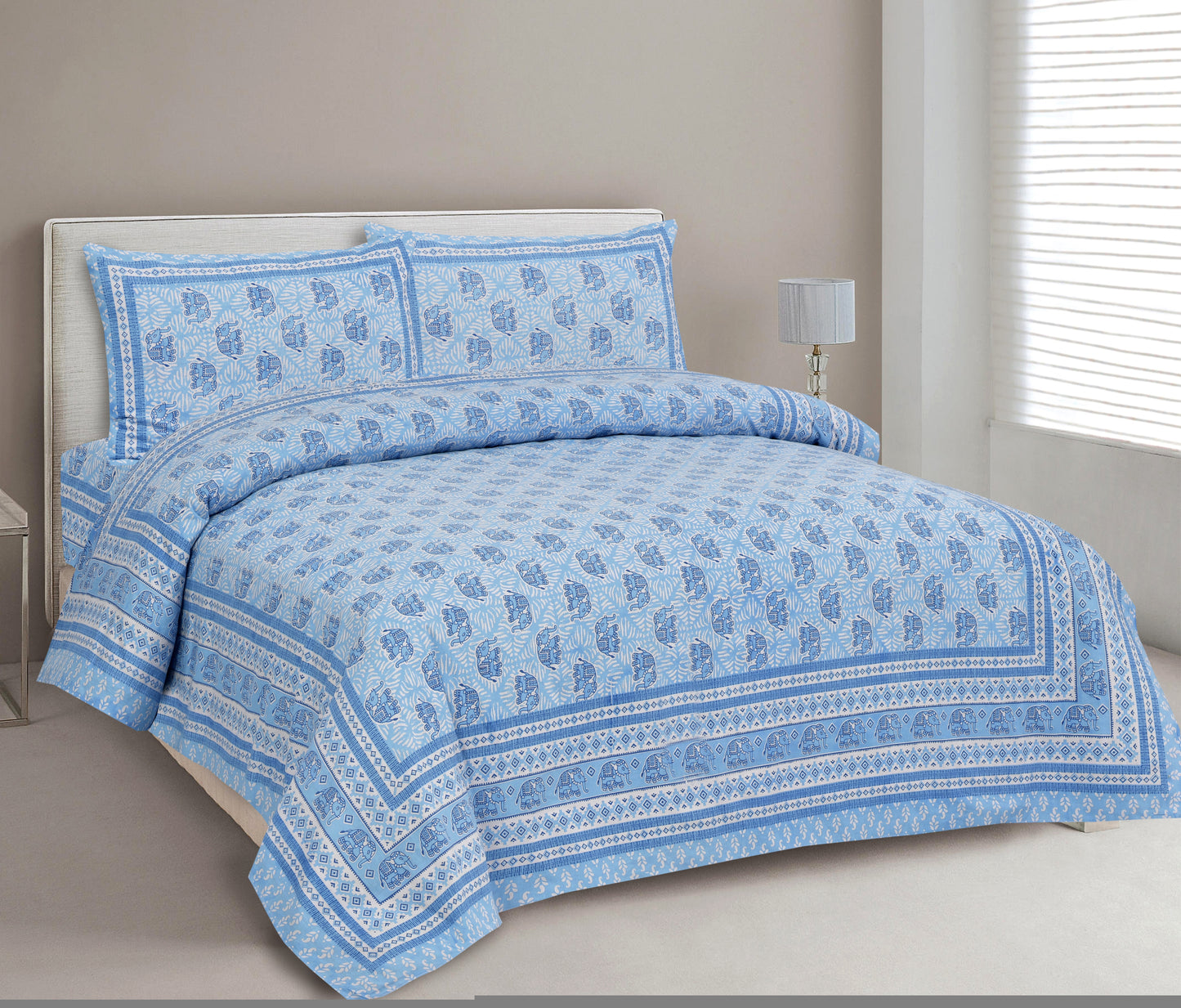 New Collection New Elephant prints  100% Cotton King Size Bedsheet with 2 Pillow Cover Set