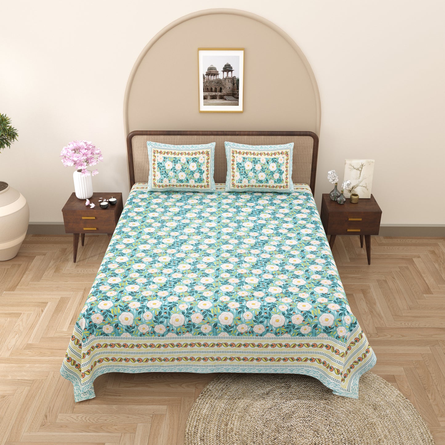 100% Cotton King Size Bedsheet with 2 Pillow Cover