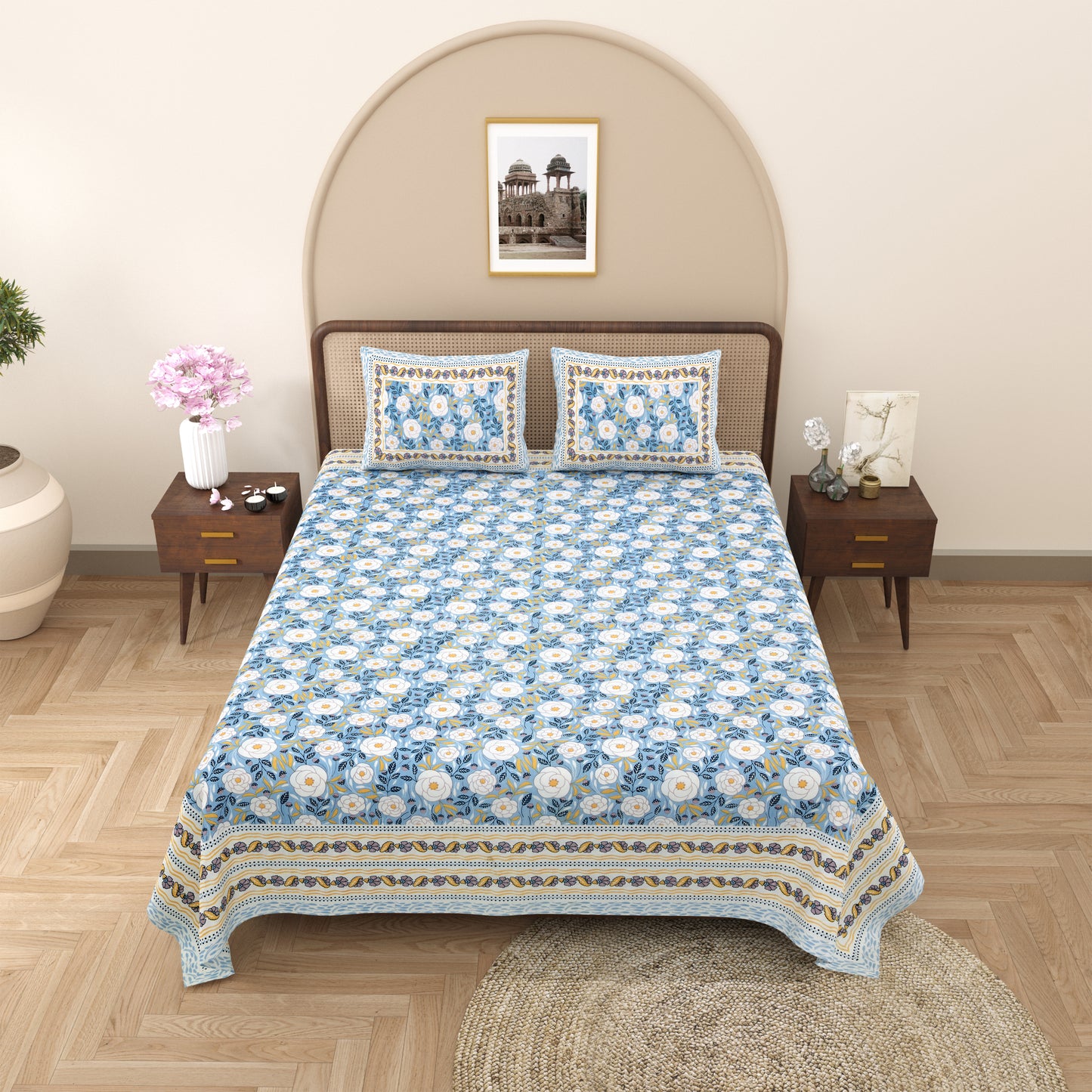 100% Cotton King Size Bedsheet with 2 Pillow Cover
