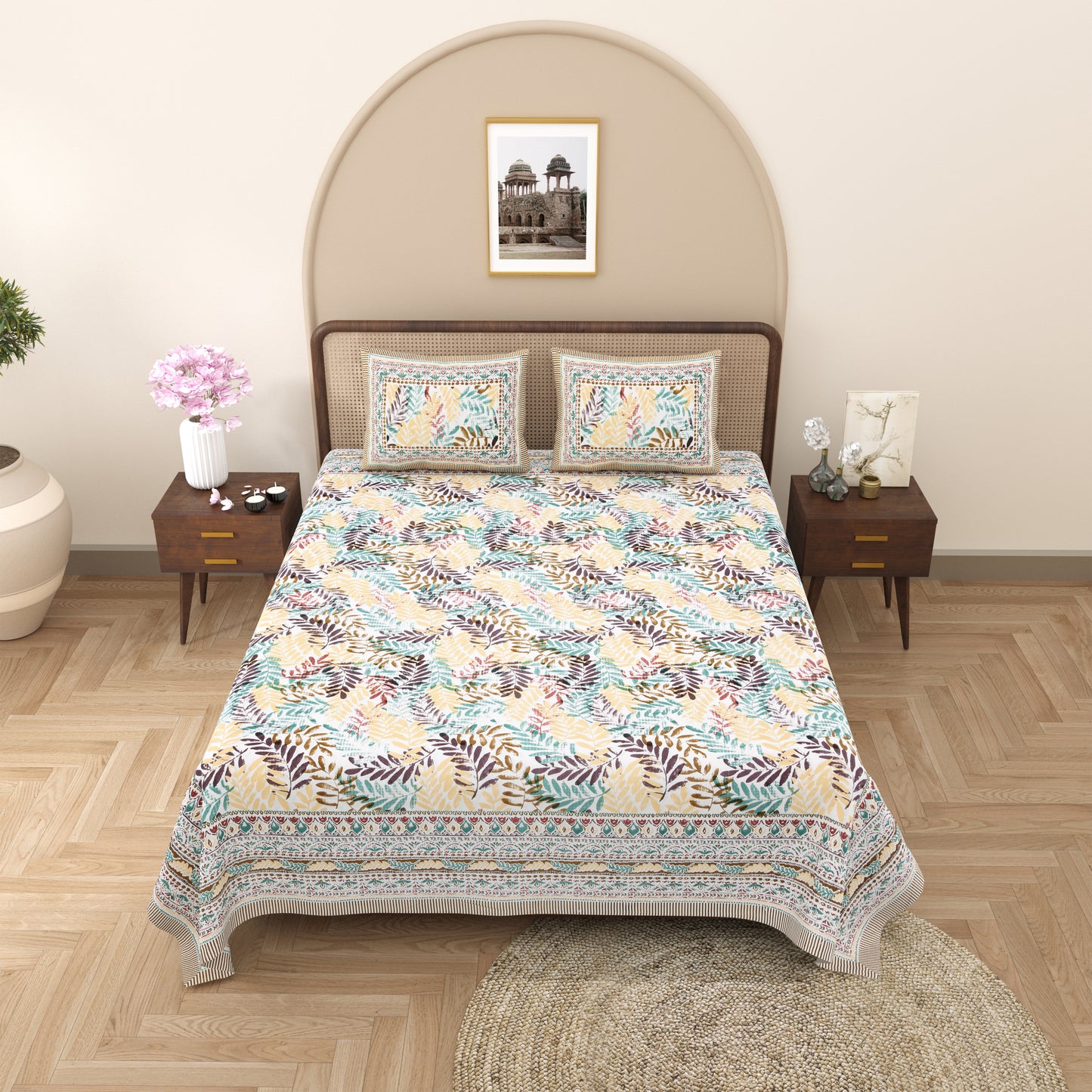 100% Cotton King Size Bedsheet with 2 Pillow Cover