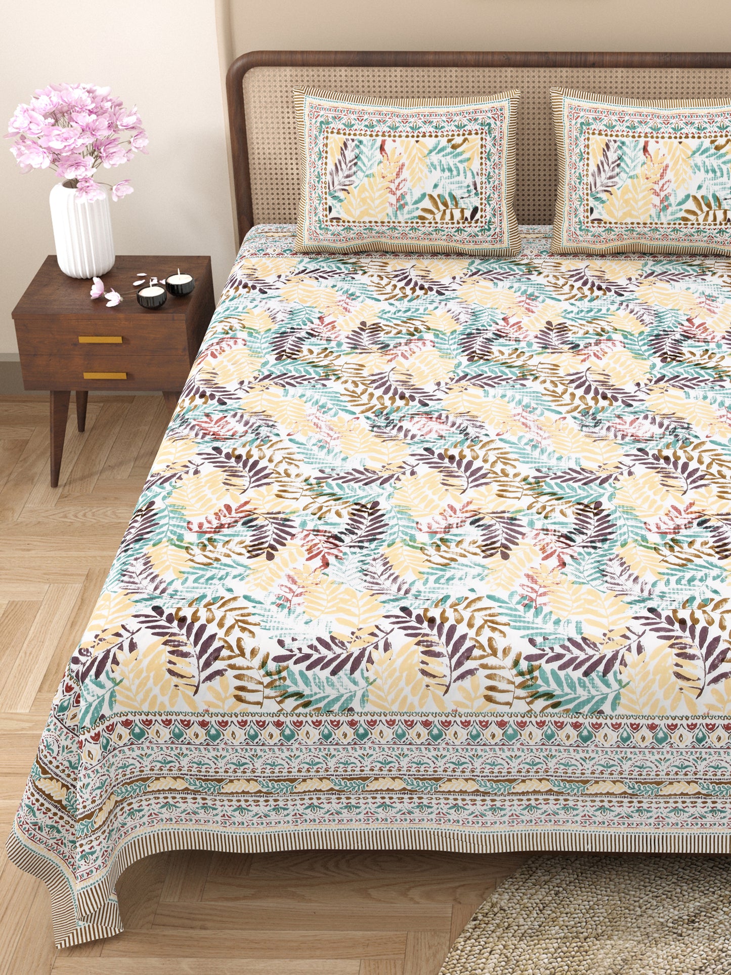 100% Cotton King Size Bedsheet with 2 Pillow Cover