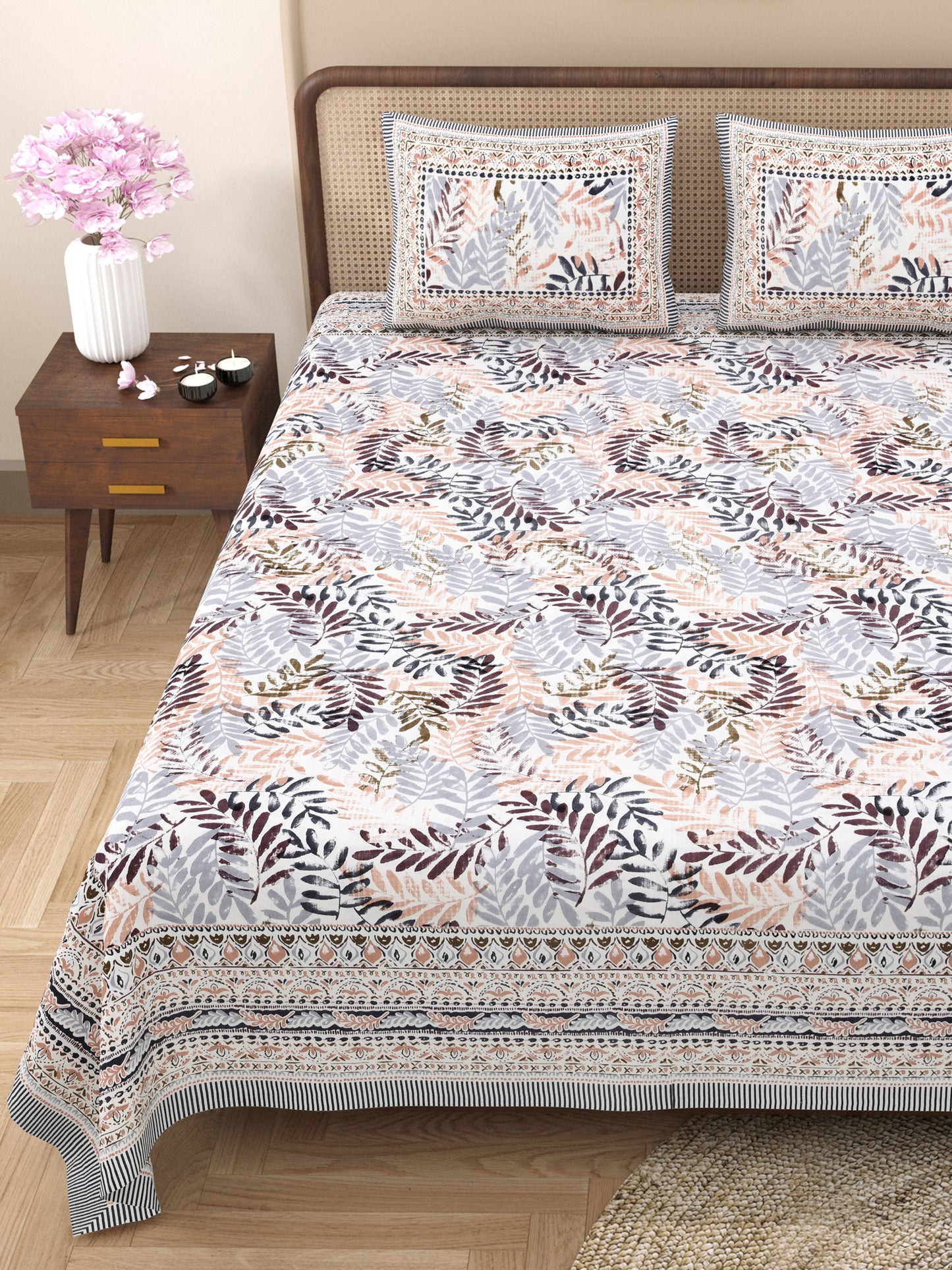 100% Cotton King Size Bedsheet with 2 Pillow Cover
