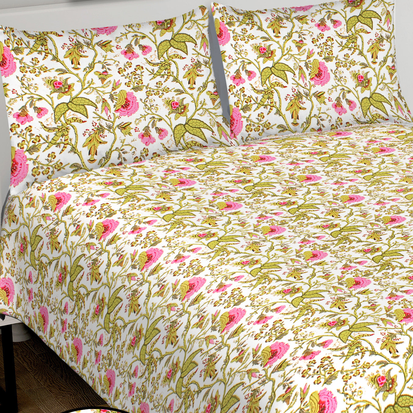 Jaipuri Bedsheet 100% Cotton Rajasthani Traditional Super King Size  Bedsheet with 2 Pillow Cover 100*108 Alllemo