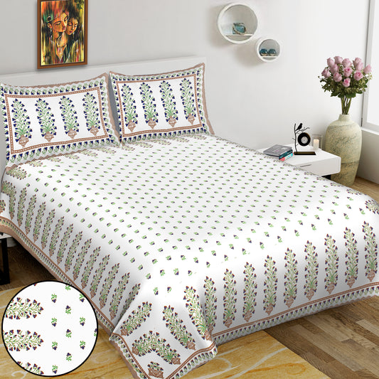 Jaipuri Bedsheet 100% Cotton Rajasthani Traditional Super King Size  Bedsheet with 2 Pillow Cover 100*108 www,JaipurToHome.com