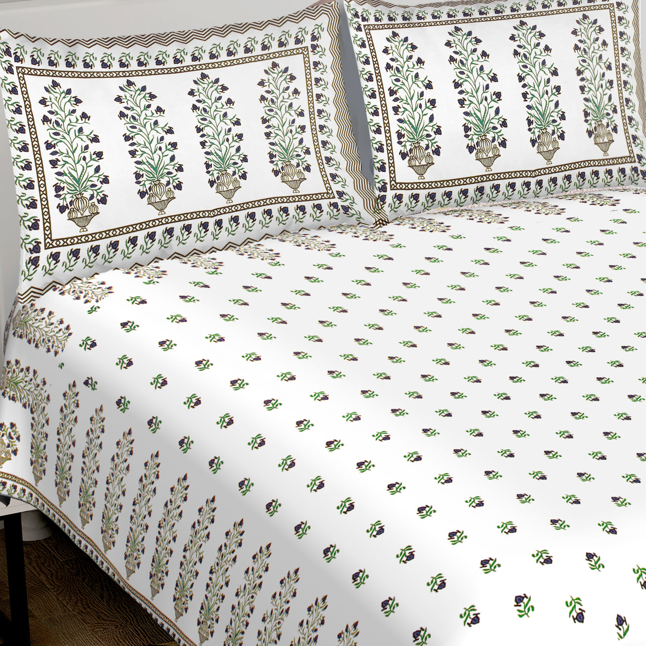 Jaipuri Bedsheet 100% Cotton Rajasthani Traditional Super King Size Bedsheet with 2 Pillow Cover 100*108 www,JaipurToHome.com