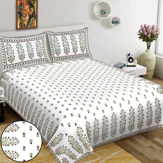 Jaipuri Bedsheet 100% Cotton Rajasthani Traditional Super King Size  Bedsheet with 2 Pillow Cover 100*108 www,JaipurToHome.com