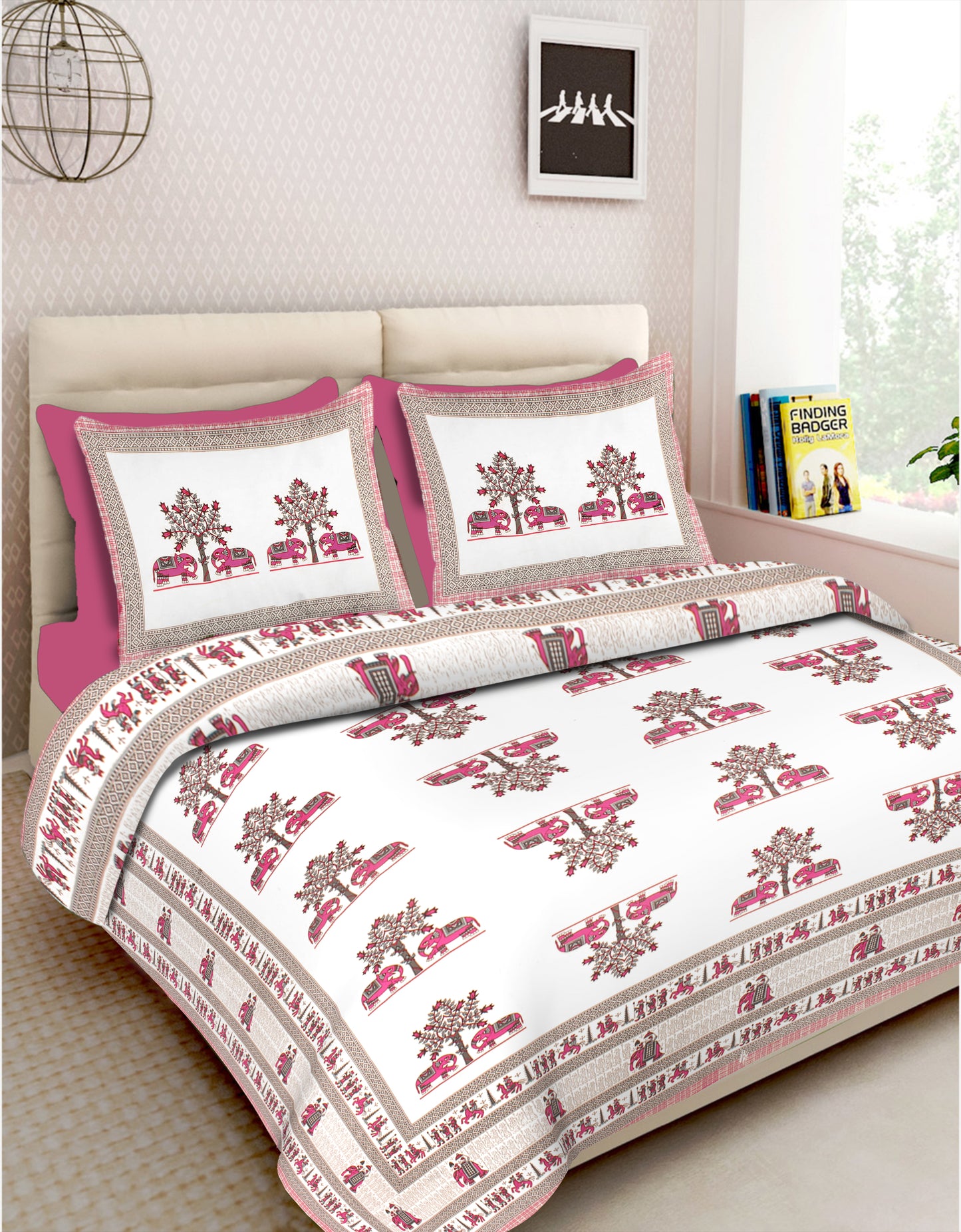 Jaipuri Bedsheet 100% Cotton Rajasthani Traditional Super King Size Bedsheet with 2 Pillow Cover 100*108 www,JaipurToHome.com