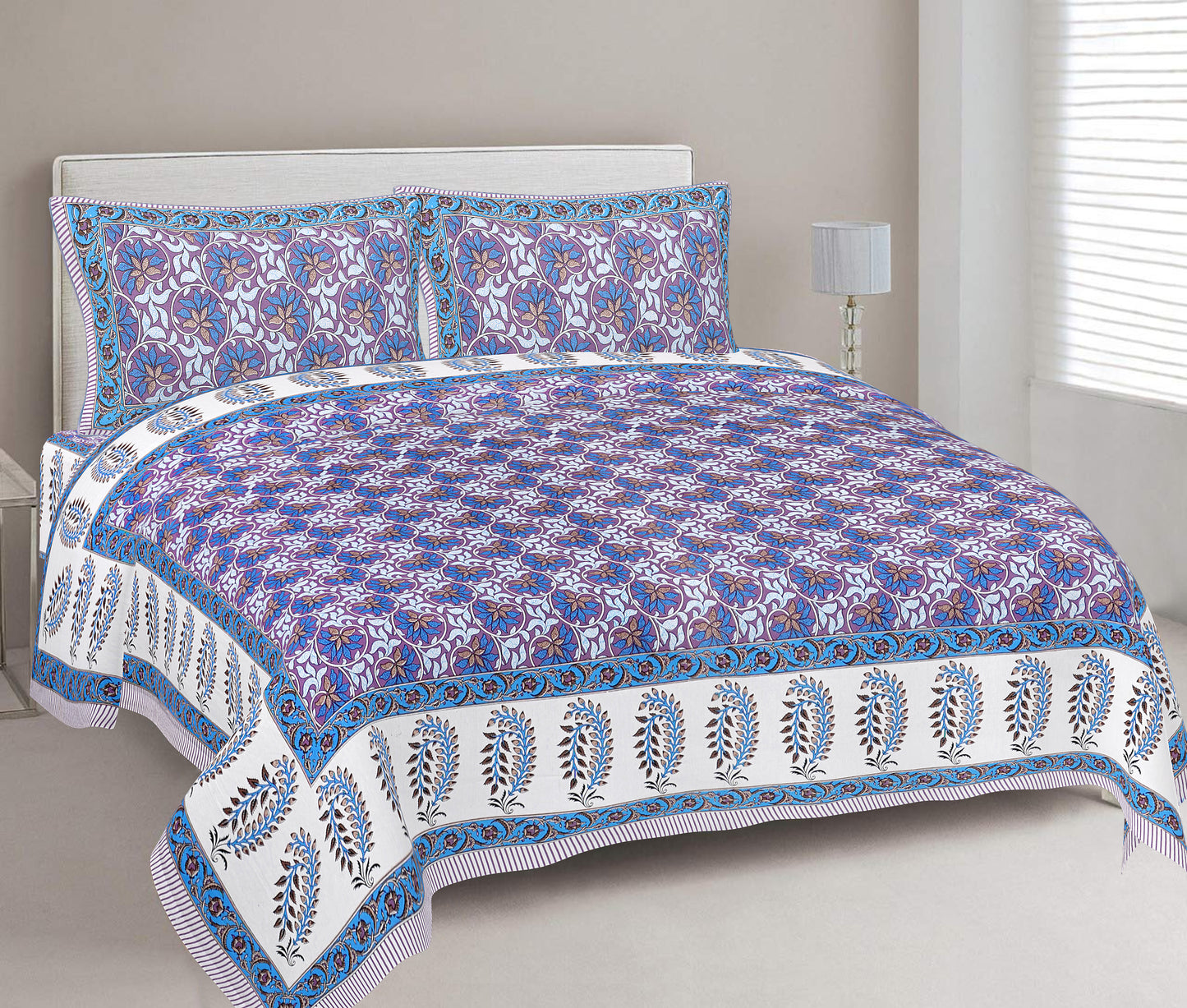 100% Cotton King Size Bedsheet with 2 Pillow Covers www.jaipurtohome.com