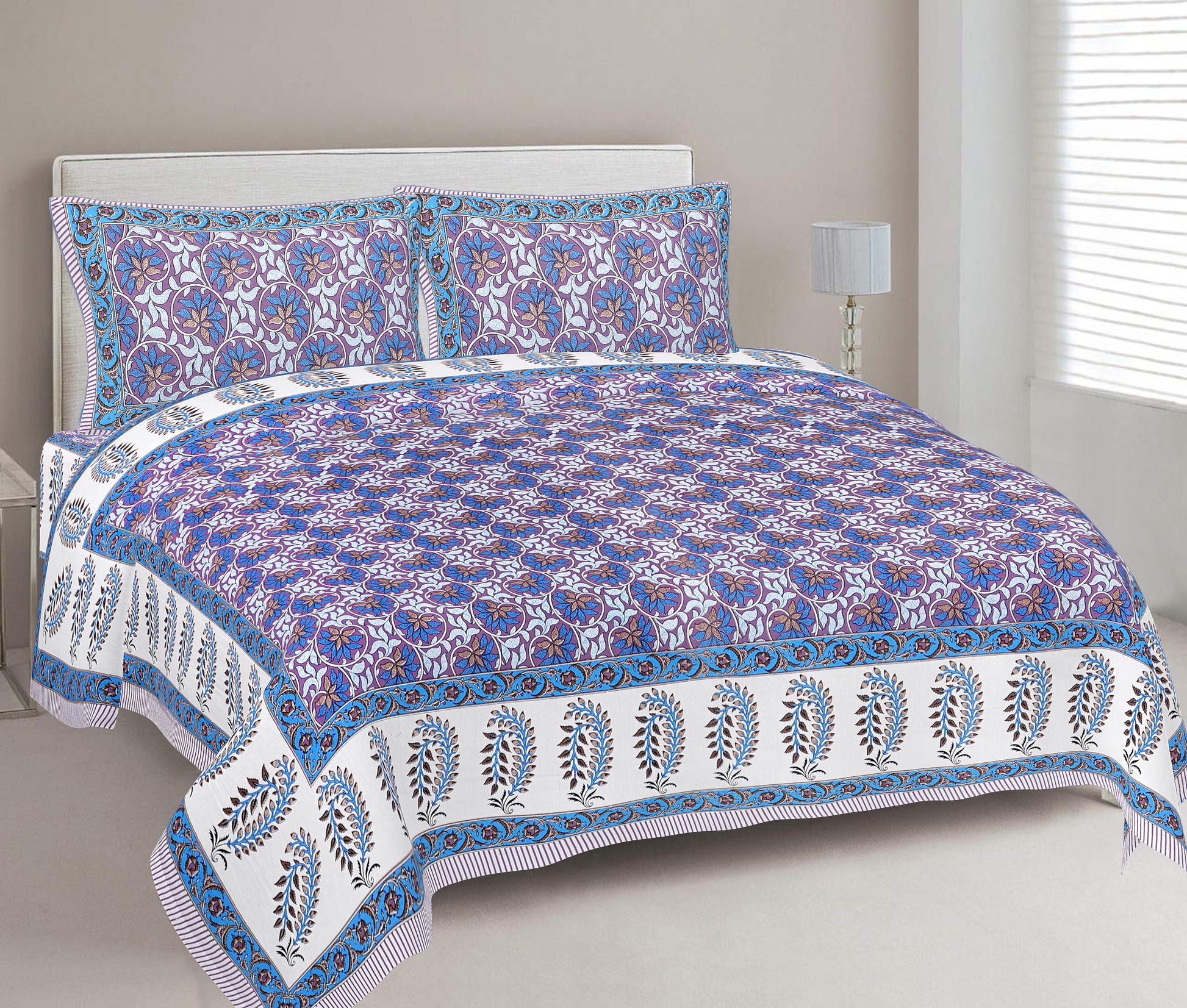 100% Cotton King Size Bedsheet with 2 Pillow Covers www.jaipurtohome.com
